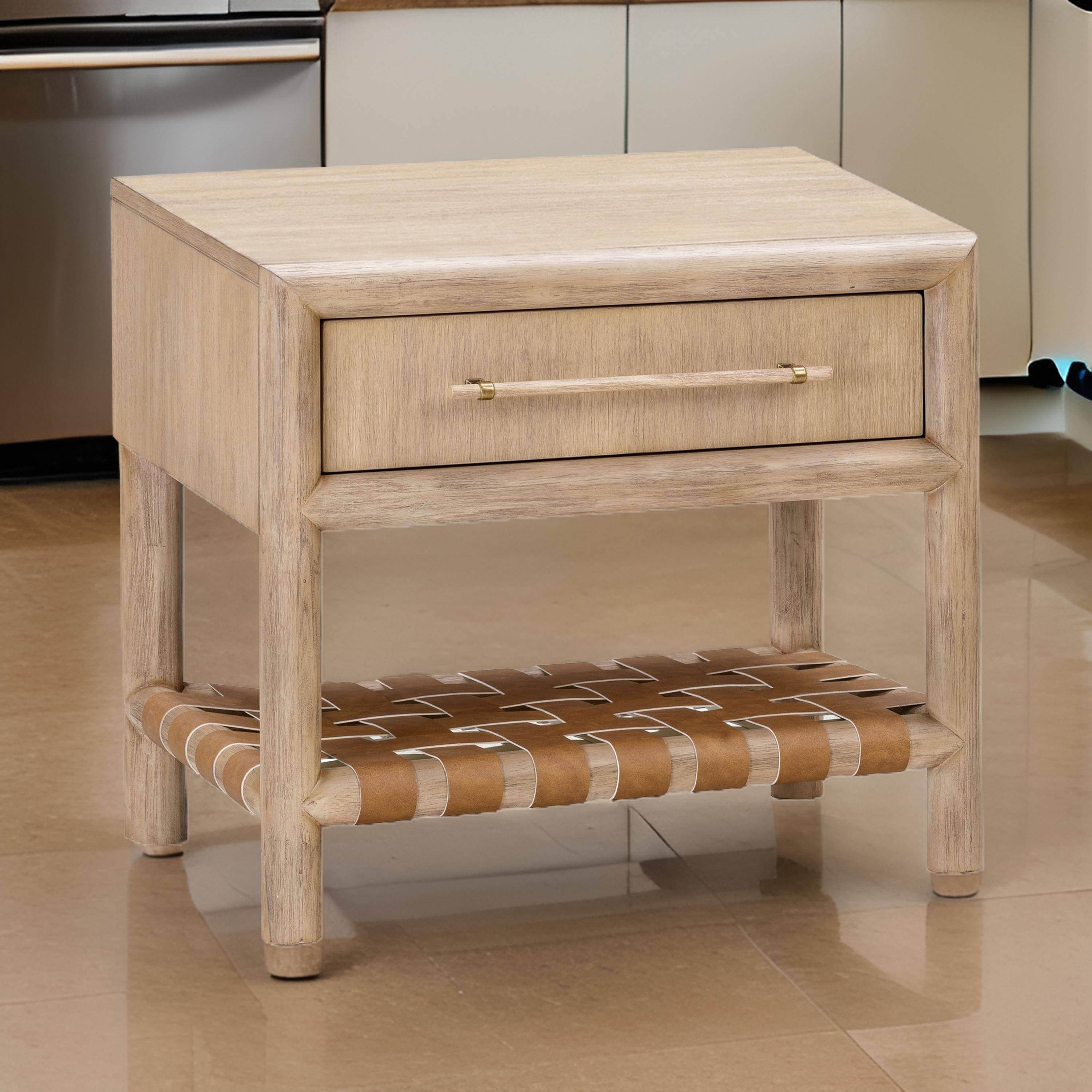 Alt View 2. Manhattan Lane - Dory 26 Inch Nightstand, 1 Drawer, Open Shelf, USB Charge Port,  Wood - Brown.