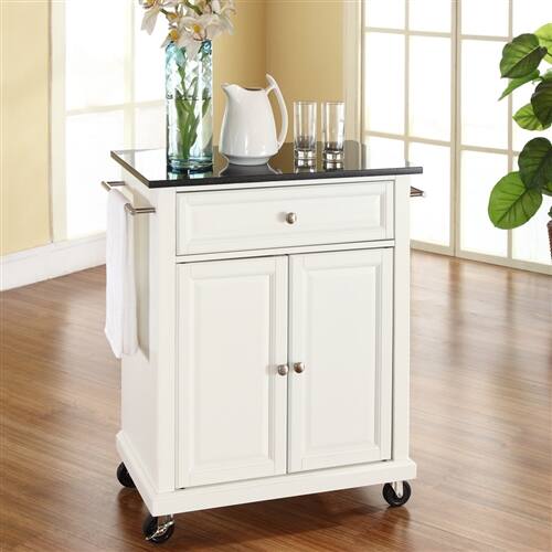 Left. SlickBlue - Compact Kitchen Cart with Granite Surface and Locking Wheels - White.