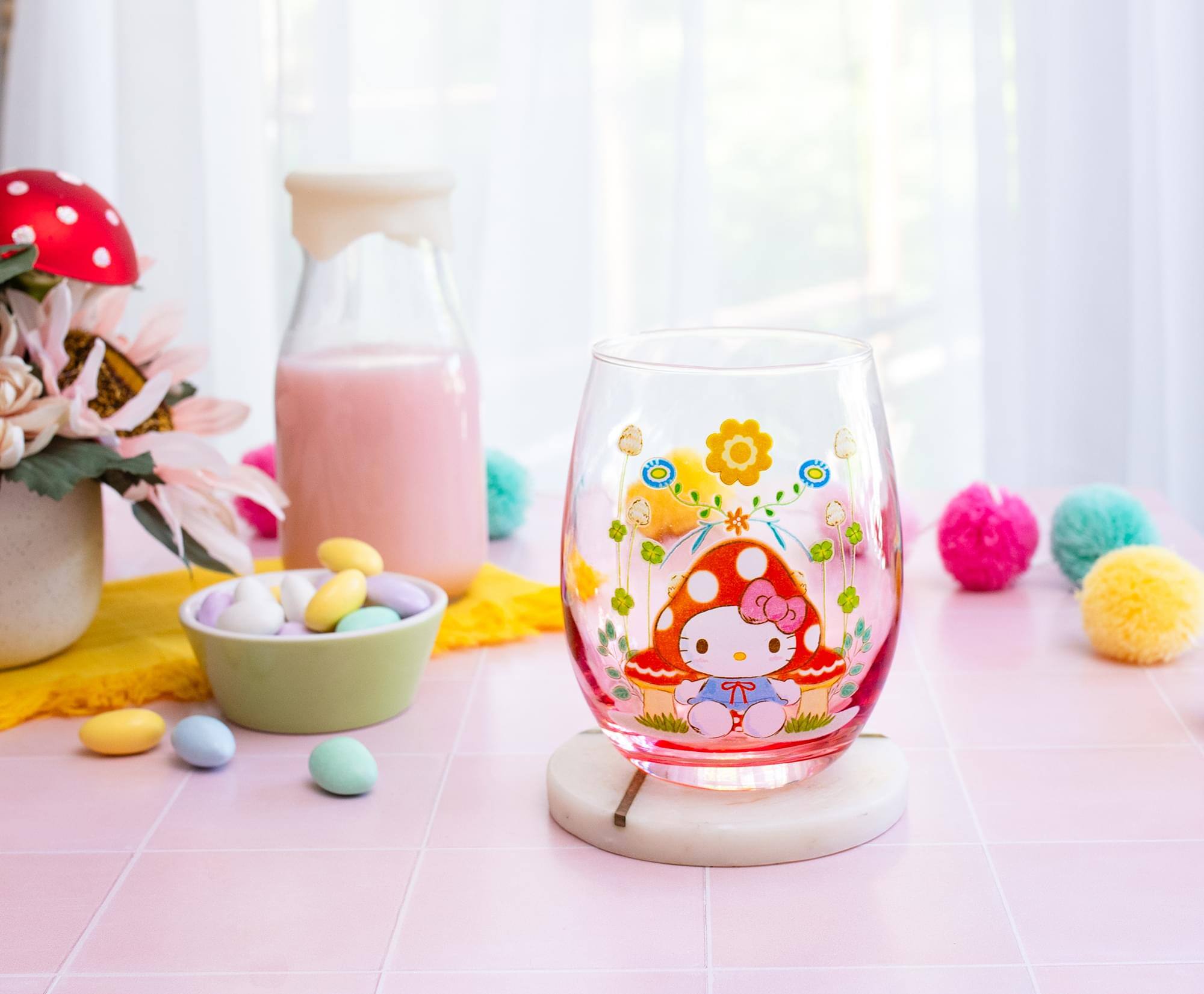 Alt View 10. Silver Buffalo - Sanrio Hello Kitty Mushroom Art Stemless Wine Glass | Holds 20 Ounces - Clear.
