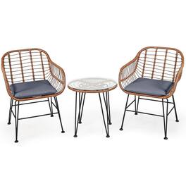 Boyel Living - 3 Pieces Patio Rattan Bistro Set with Cushion 31.5-in L x 24-in W x 20-in H - Gray