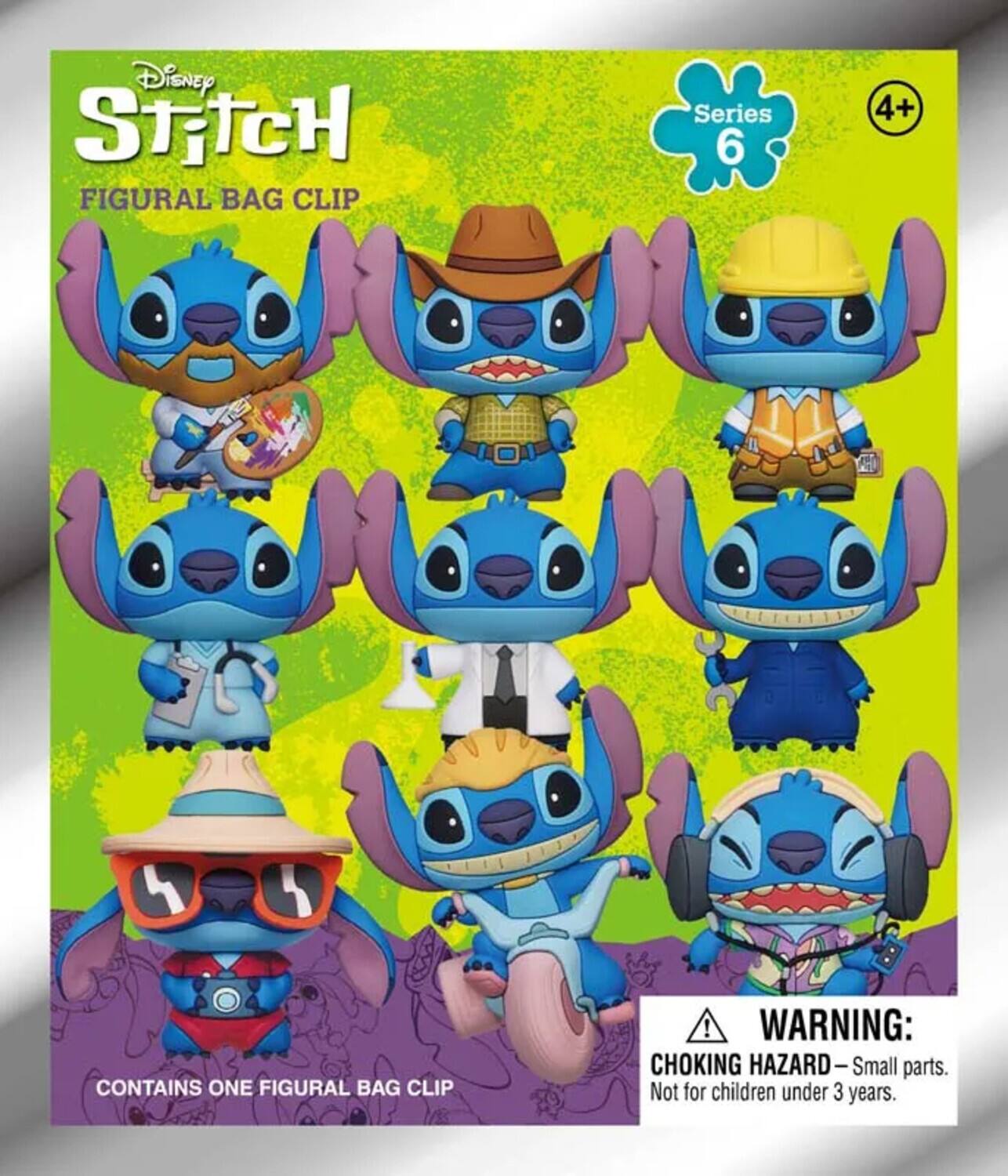 Disney Stitch Figural Bag Clip Series 6 (4+). Contains one figural bag clip. Warning: Choking hazard - small parts. Not for children under 3 years.