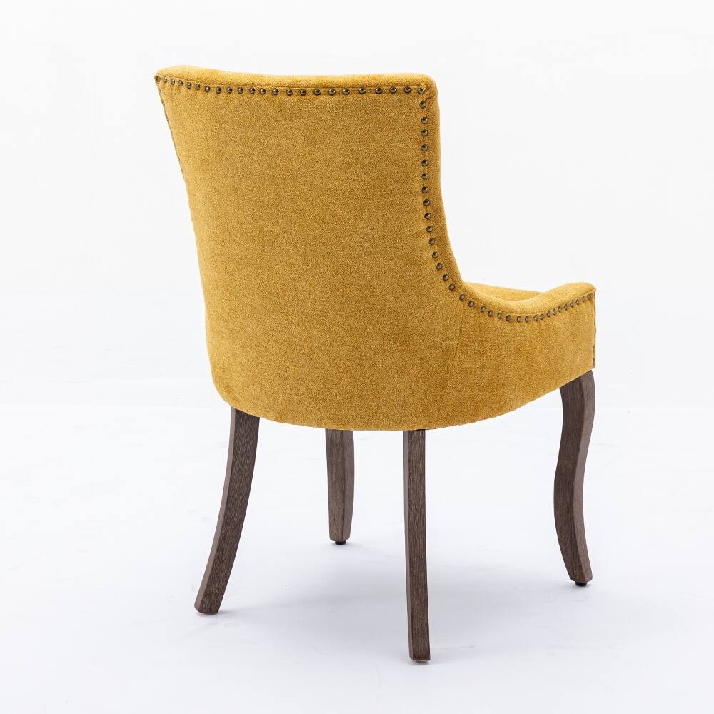 Alt View 1. Loheer - Loheer Golden Yellow Dining Chairs Set of 2 Thick Fabric High Back Solid Wood Legs - Golden Yellow.