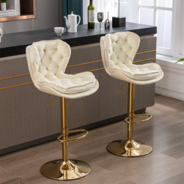 Trinkets Crazed - Bar Stools Set of 2, Velvet Counter Height Adjustable Barstools, Upholstered Swivel Dining Bar Chairs - Cream