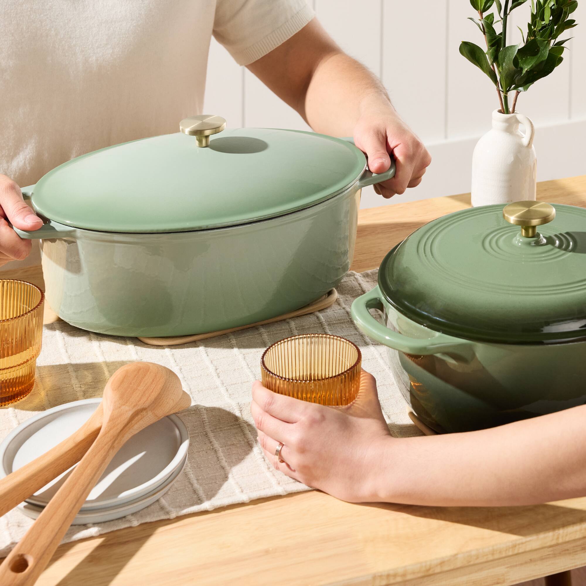 Alt View 4. Best Choice Products - Best Choice Products Oval 7.5 Quart Cast-Iron Dutch Oven, Heavy-Duty w/ Enamel, Side Handles - Sage Green - Sage Green.