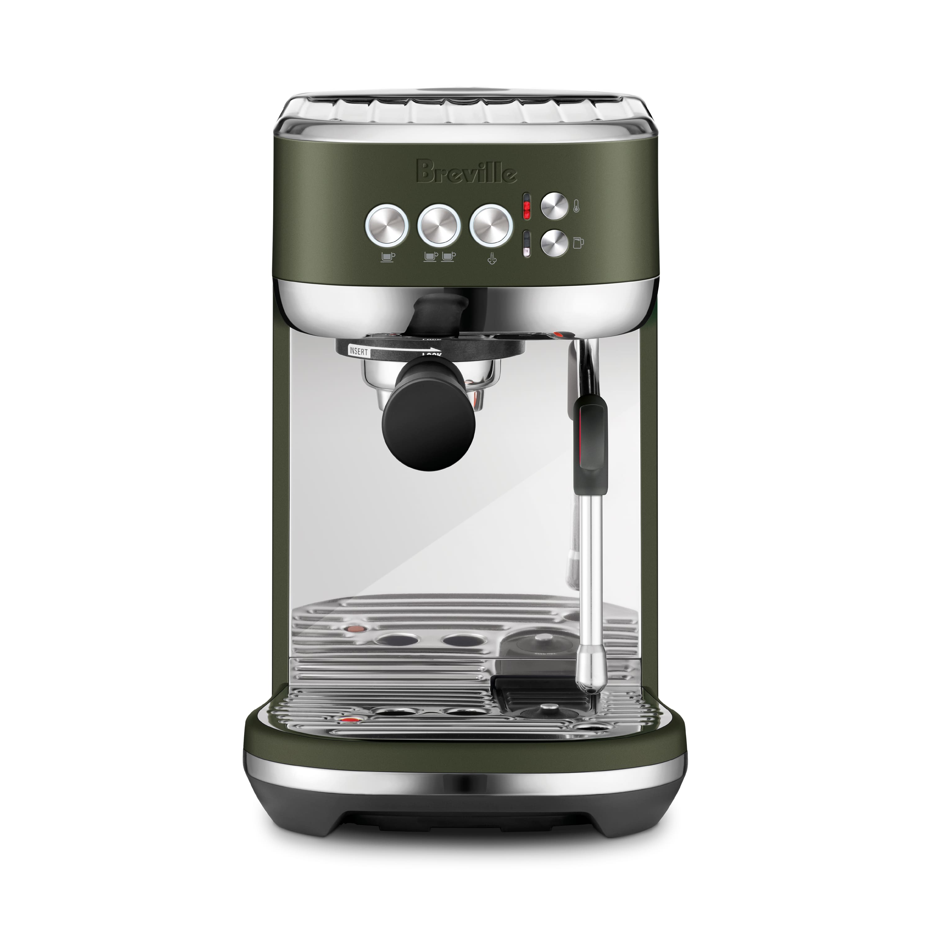 Breville is the brand of the coffee maker in the image.