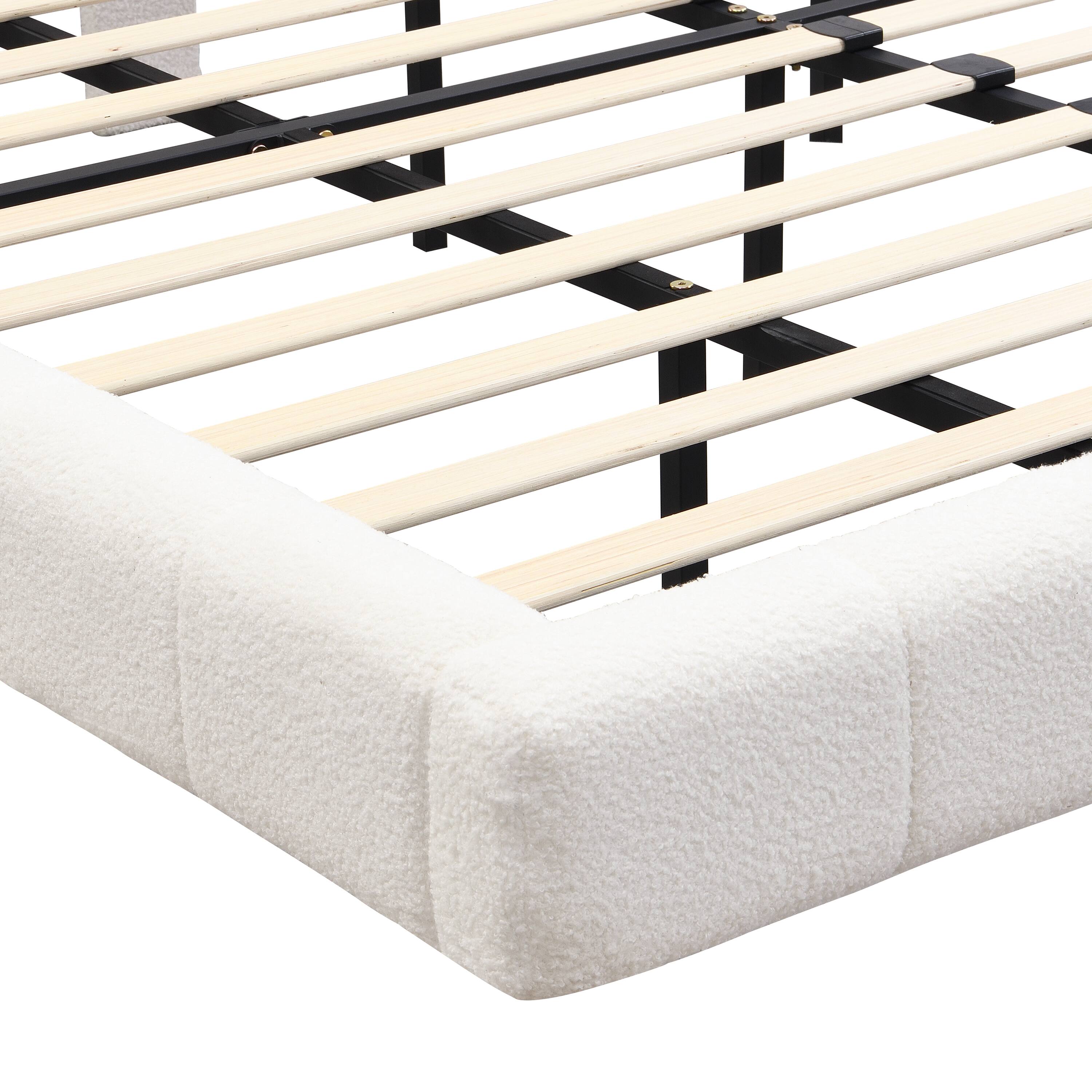 Alt View 4. LUCKY ONE - Queen Size Boucle Floating Bed with Light - White.