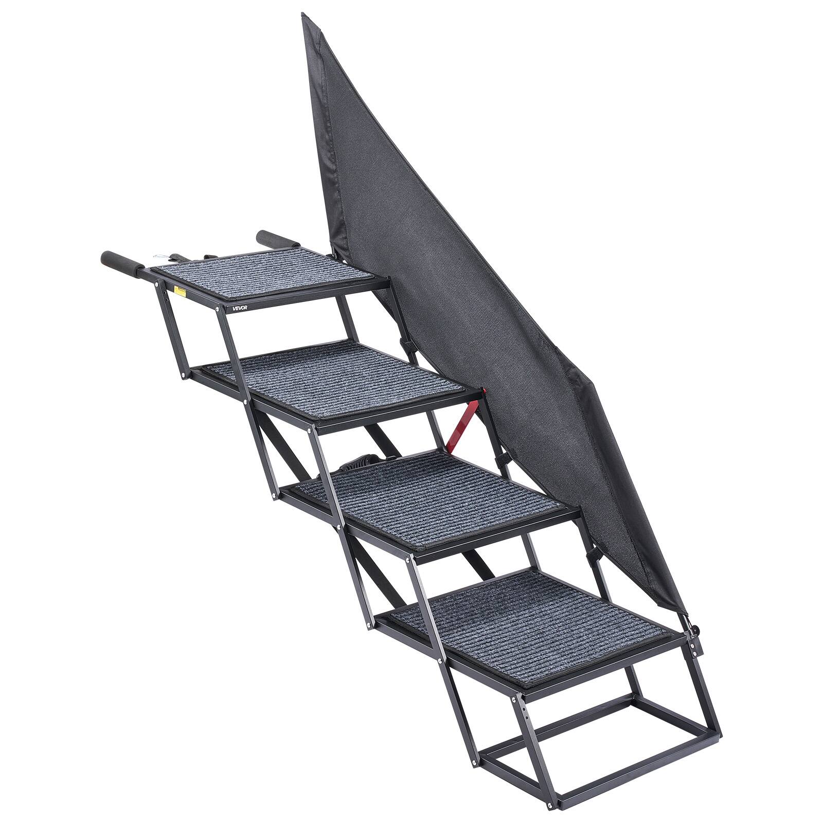 Alt View 5. VEVOR - Dog Stairs for Car, 4 Steps Extra Wide Foldable Dog Ramp for Large Dogs with Non-Slip Rug Surface, Portable Lightweight - Black.