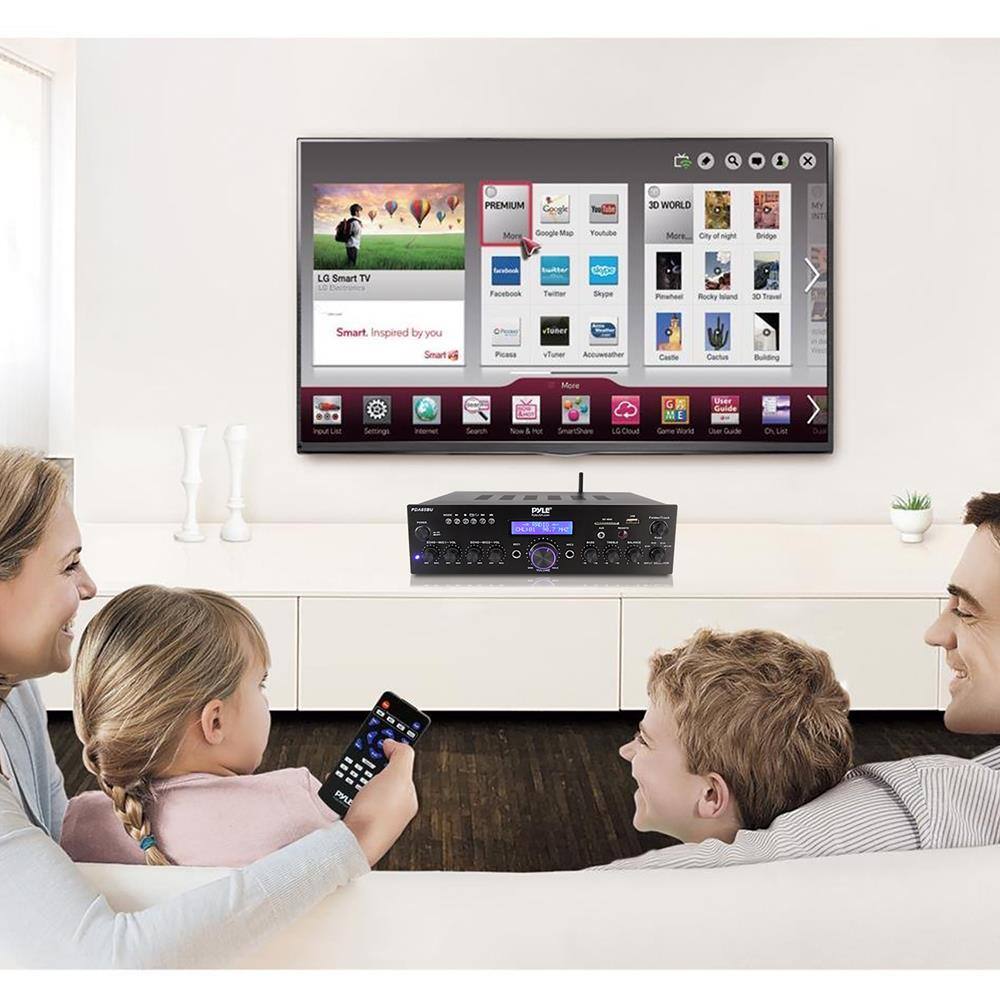 Sure, here is the corrected and grouped text from the image:

---

**LG Smart TV**

- Smart. Inspired by you
- Smart ig

**Premium**

- Google Maps
- YouTube
- Facebook
- Twitter
- Pinterest
- vTuner
- Accuweather
- More
- LG Cloud
- Game World
- User Guide
- DLNA

**3D WORLD**

- More
- City of night
- Bridge
- Final Fantasy
- Rocky Island
- 3D Travel
- Castle
- Building

**Settings**

- Search

**SmartShare & Cloud**

- Google
- YouTube
- Facebook
- Twitter
- Pinterest
- vTuner
- Accuweather
- More
- LG Cloud
- Game World
- User Guide
- DLNA

**PAUL**

- [Settings and controls on the remote]

---

This text is organized based on the layout and content visible on the TV screen in the image.