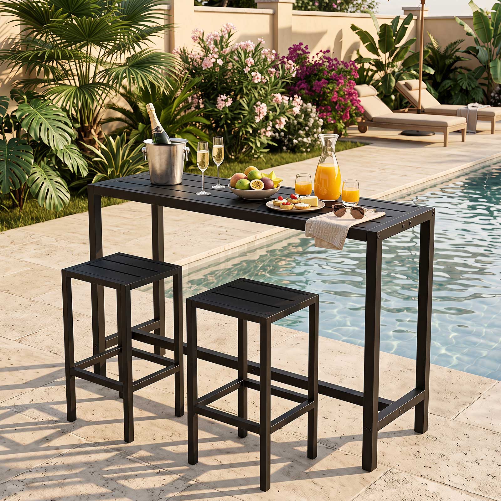 Alt View 5. Costway - Costway Outdoor Metal Bar Table 55" Patio Rectangular Counter Height Dining Table Black - Black.