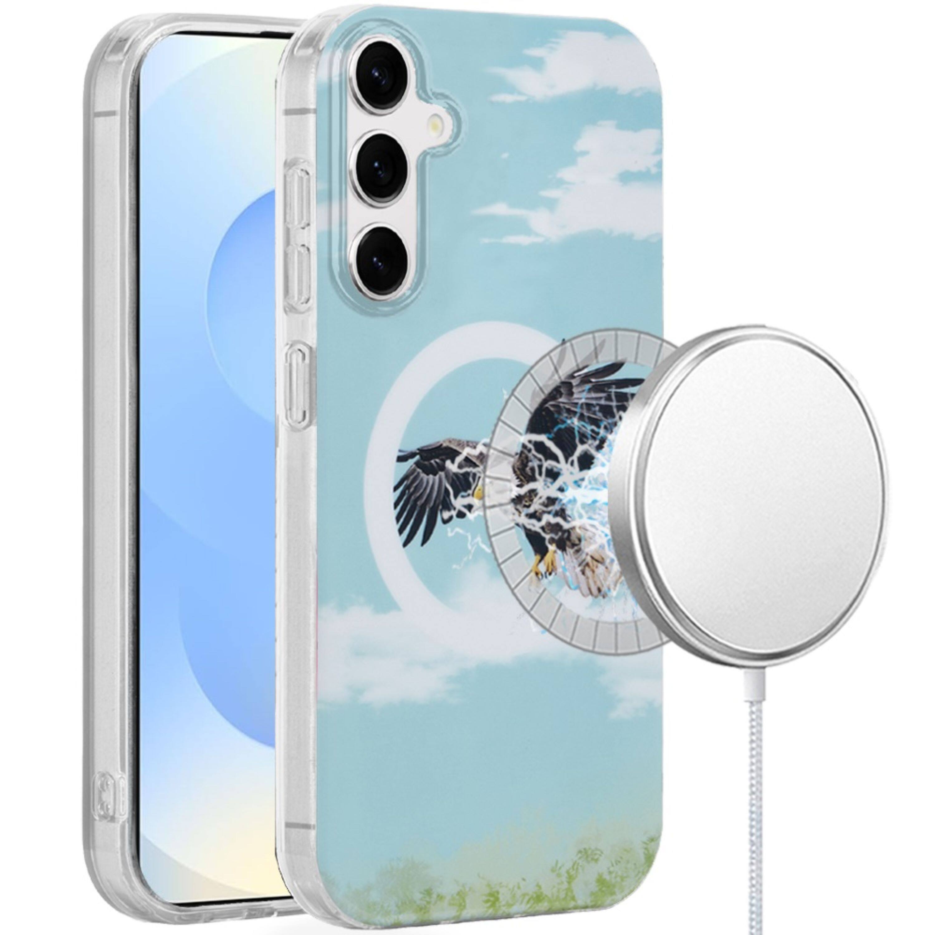 Left. Kitcheniva - Dual-Layer Magnetic Case With Tempered Glass For Samsung S24/S25 Eagle - Multicolor.