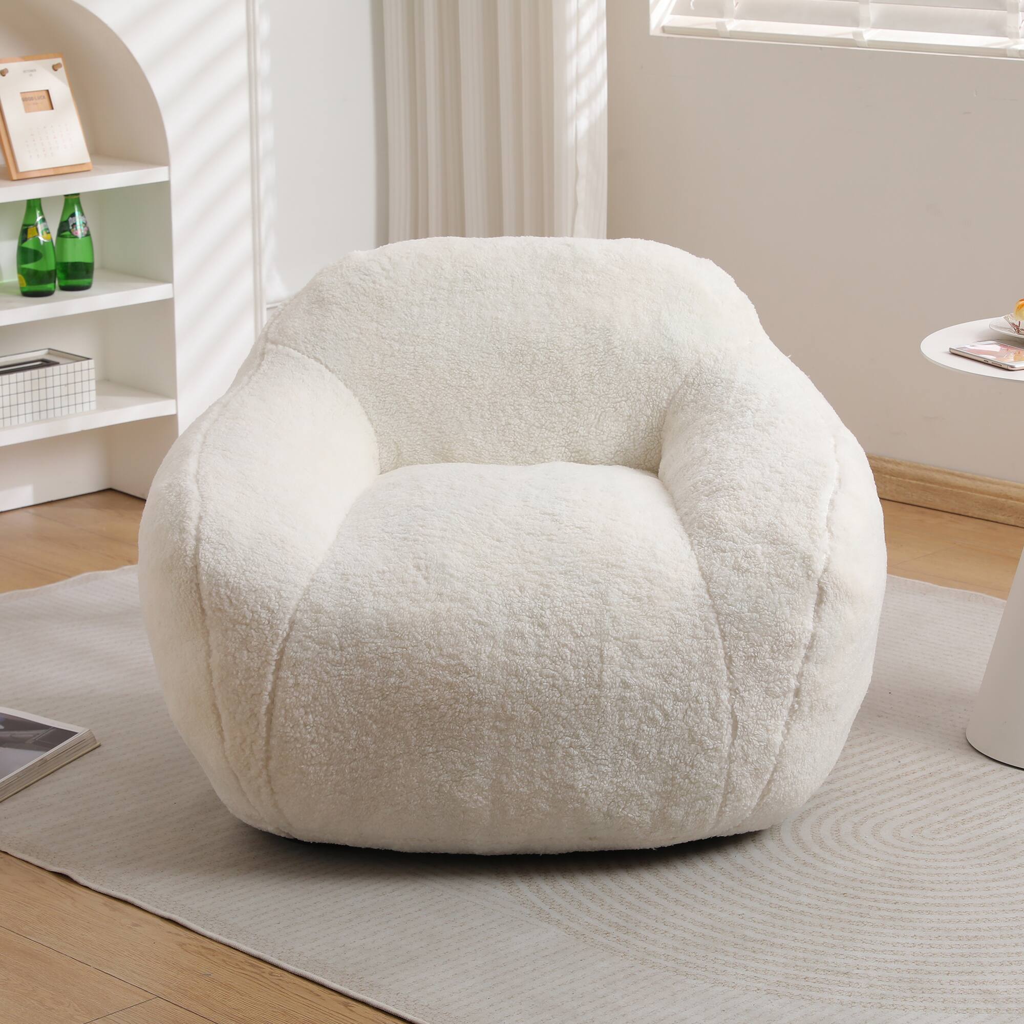 Angle. GOODSILO - Giant Memory Foam Filled Bean Bag Sofa with Armrests for Adults, Spacious Faux Fur Lounger for Living Room and Bedroom - Off White.