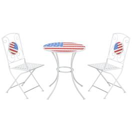 Outsunny - 3 Piece Patio Bistro Set, Folding Outdoor Furnitur with USA Mosaic Table and Chairs - white, blue, red