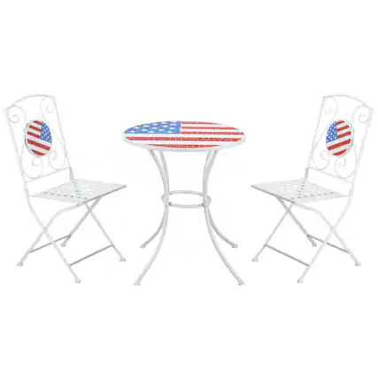 Front. Outsunny - 3 Piece Patio Bistro Set, Folding Outdoor Furnitur with USA Mosaic Table and Chairs - white, blue, red.