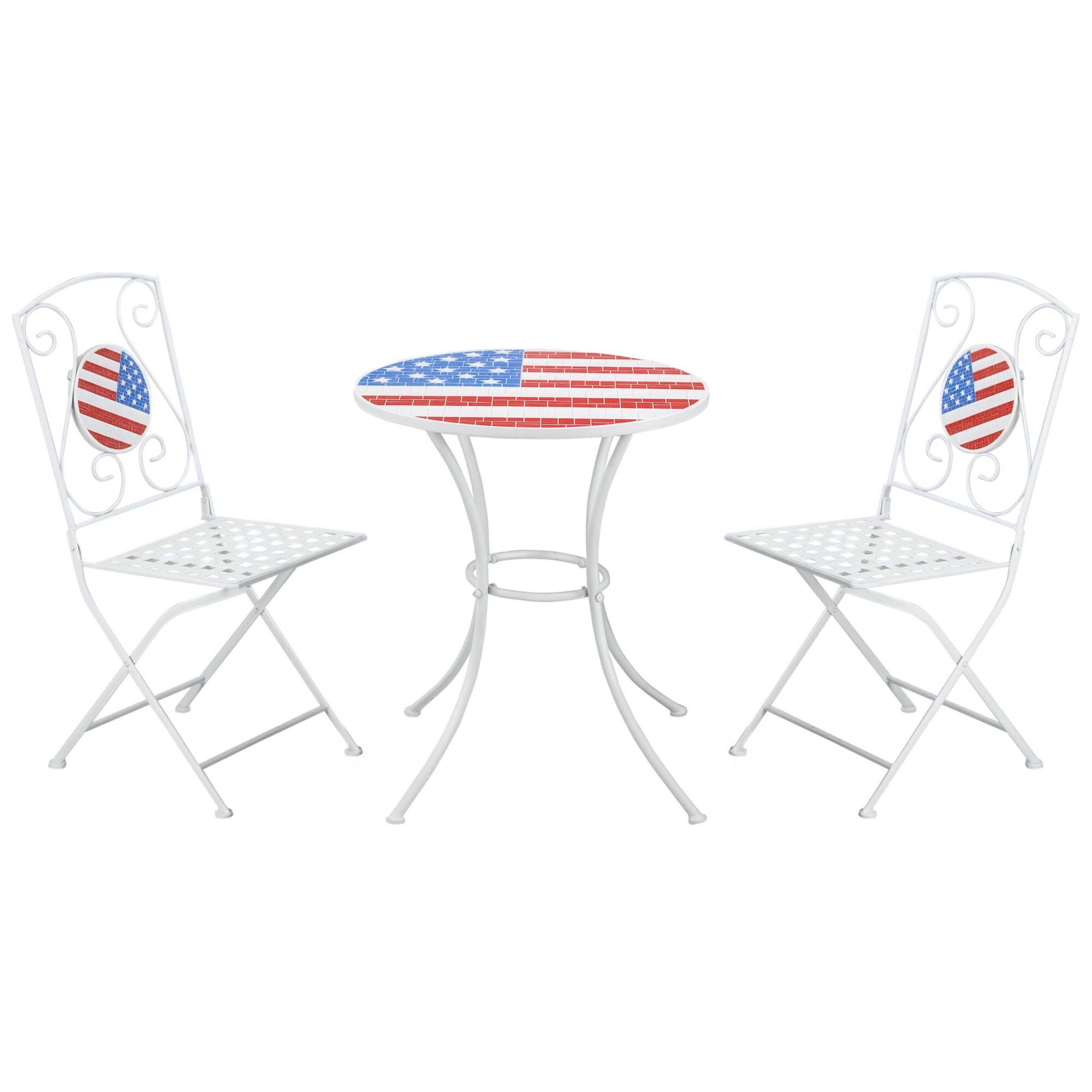 Front. Outsunny - 3 Piece Patio Bistro Set, Folding Outdoor Furnitur with USA Mosaic Table and Chairs - white, blue, red.