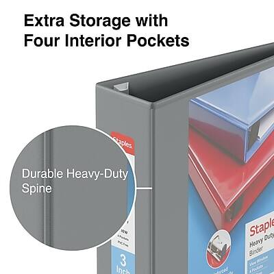 Extra Storage with Four Interior Pockets

Durable Heavy-Duty Spine

Staples Heavy-Duty Binder

3 Inch