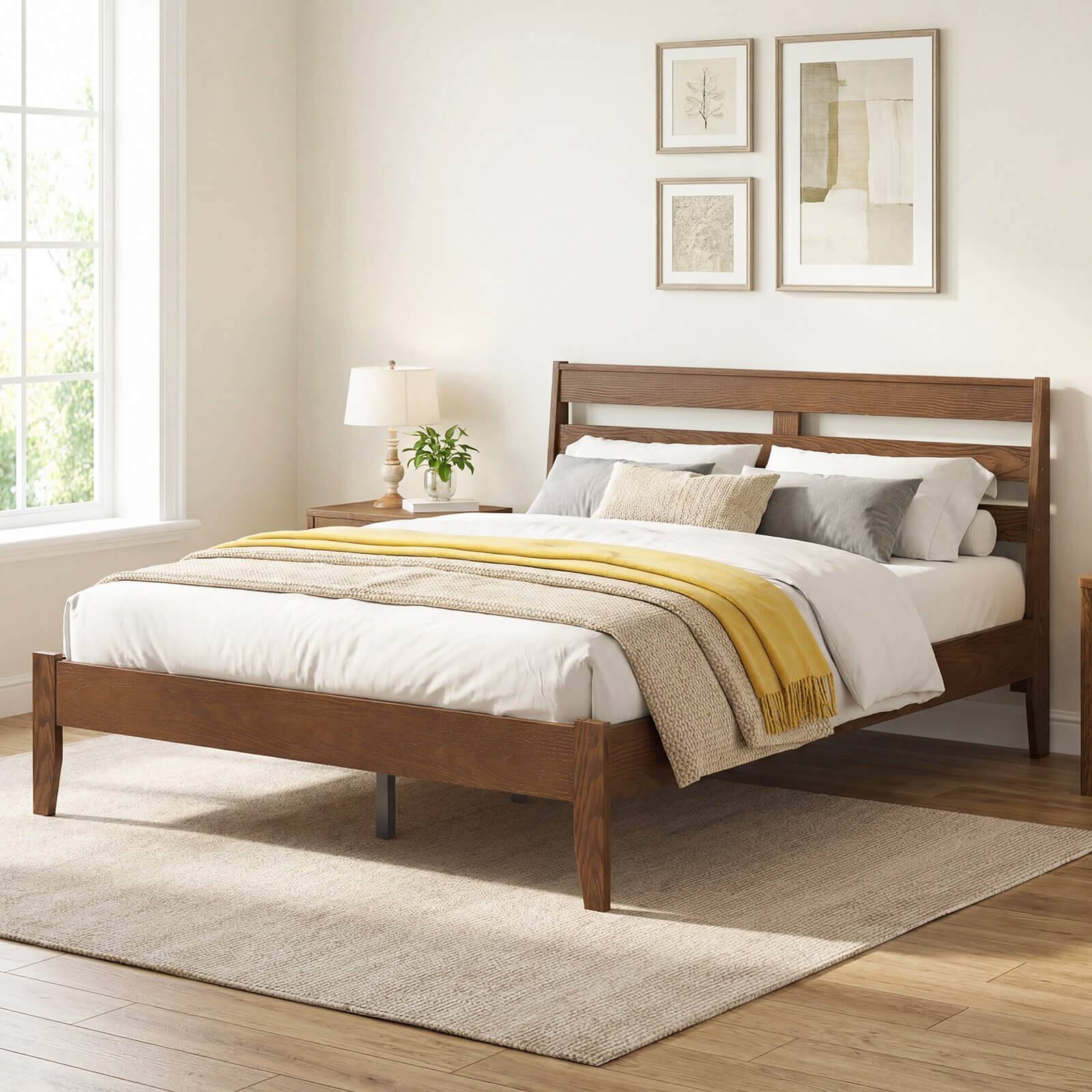Alt View 4. Costway - Costway Full Size Wood Bed Frame with Slat Headboard Under-Bed Storage Space Caramel - Brown.