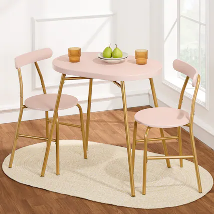 Front. Best Choice Products - Best Choice Products 3-Piece Oval Dining Table Set, Modern Small Kitchen Dinette w/ 2 Chairs - Pink/Gold - Pink & Gold.
