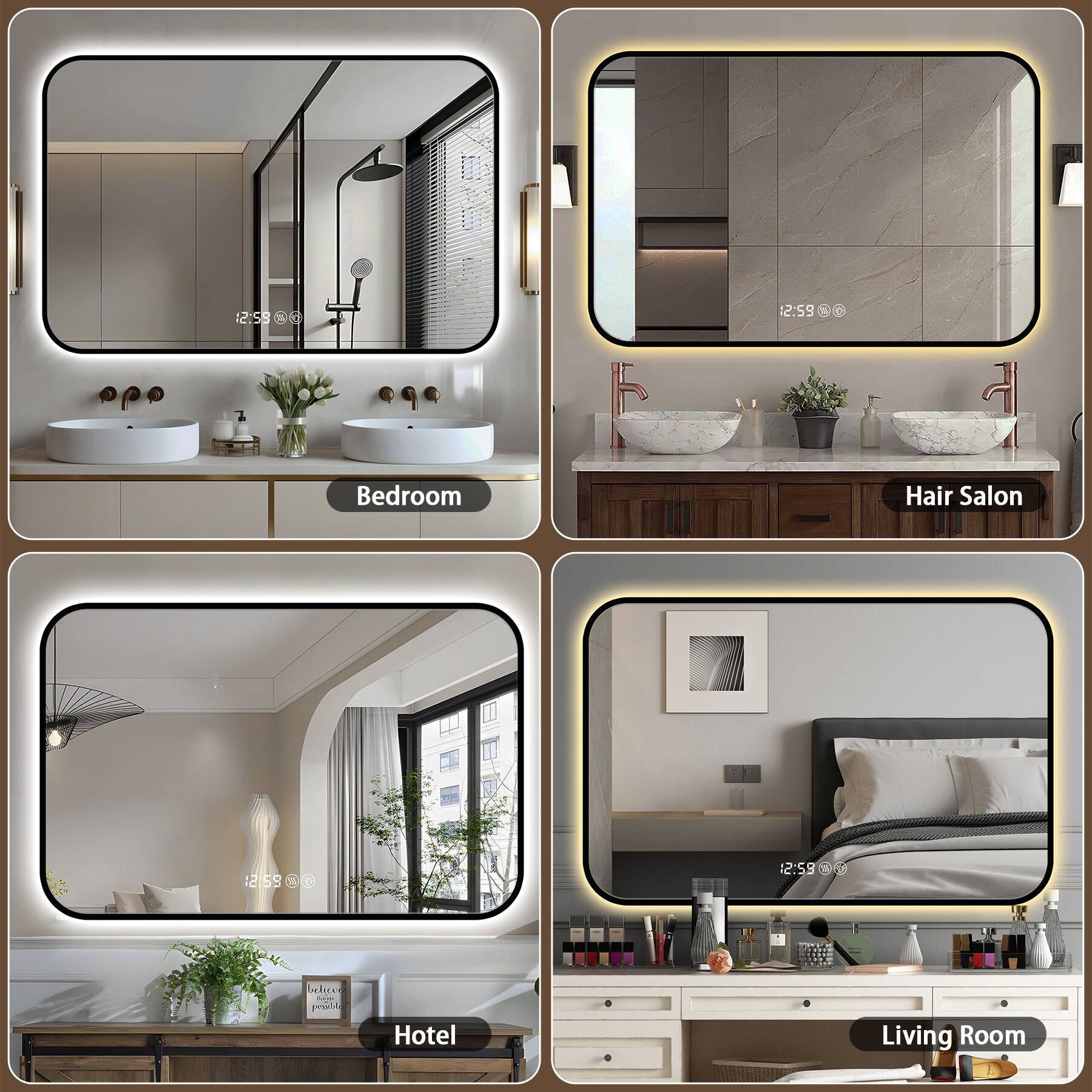 1. Bedroom
2. Hair Salon
3. Hotel
4. Living Room