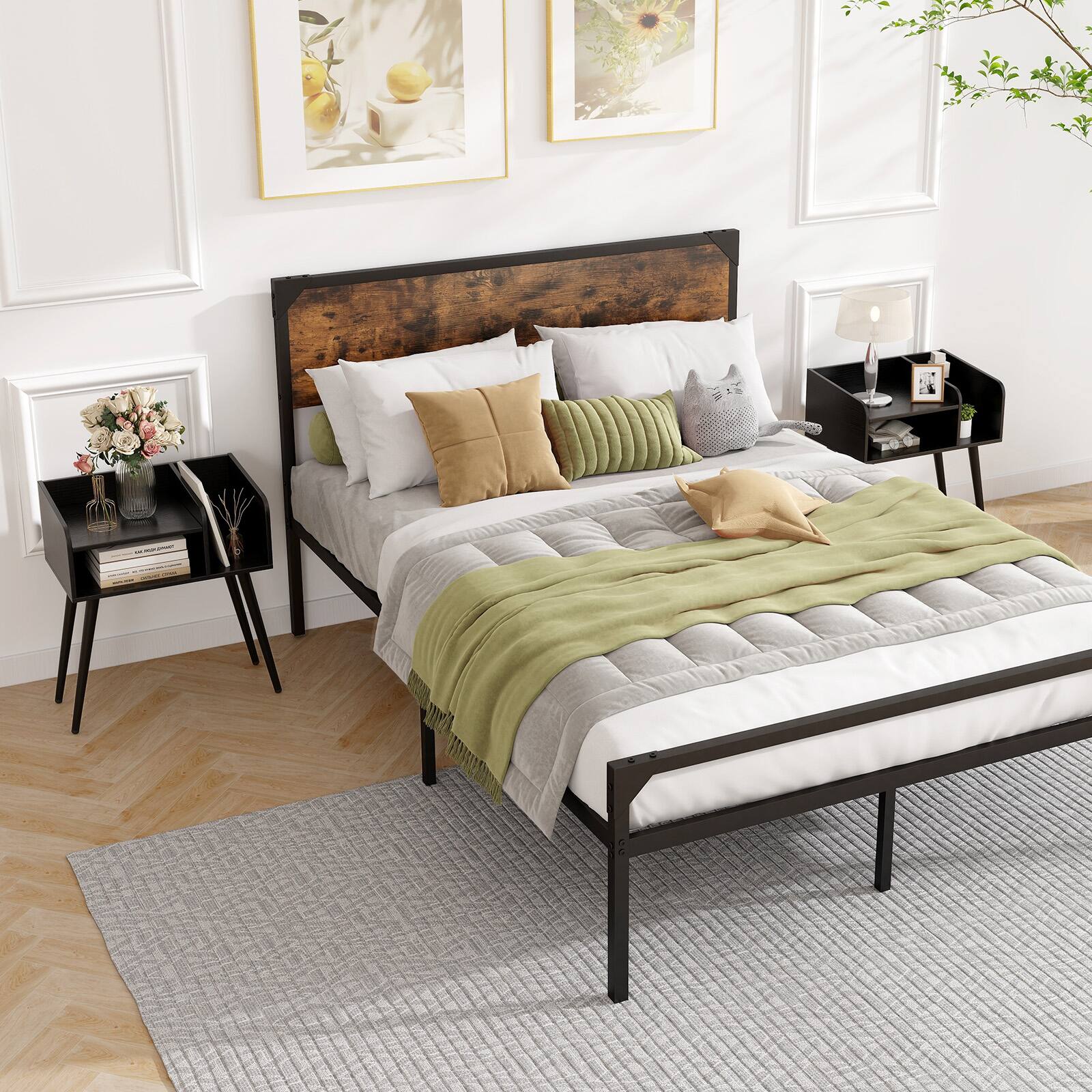 Alt View 7. Ecooso - Mid Century Nightstand with Open Shelves Modern Bedside End Side Table for Bedroom - Black.