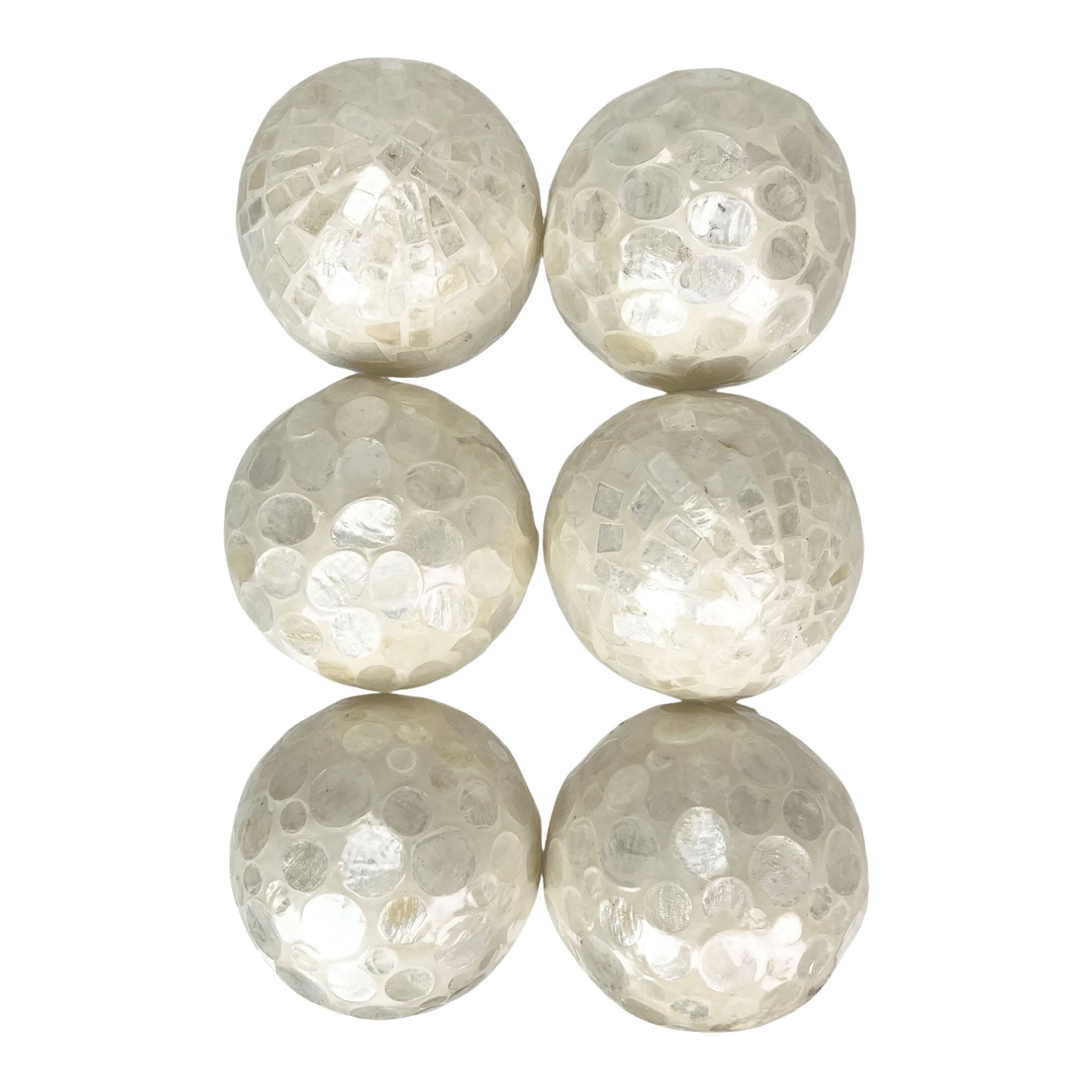 Front. Things2Die4 - Set of 6 Capiz Shell Deco Spheres 4" White Iridescent Decorative Balls - White.