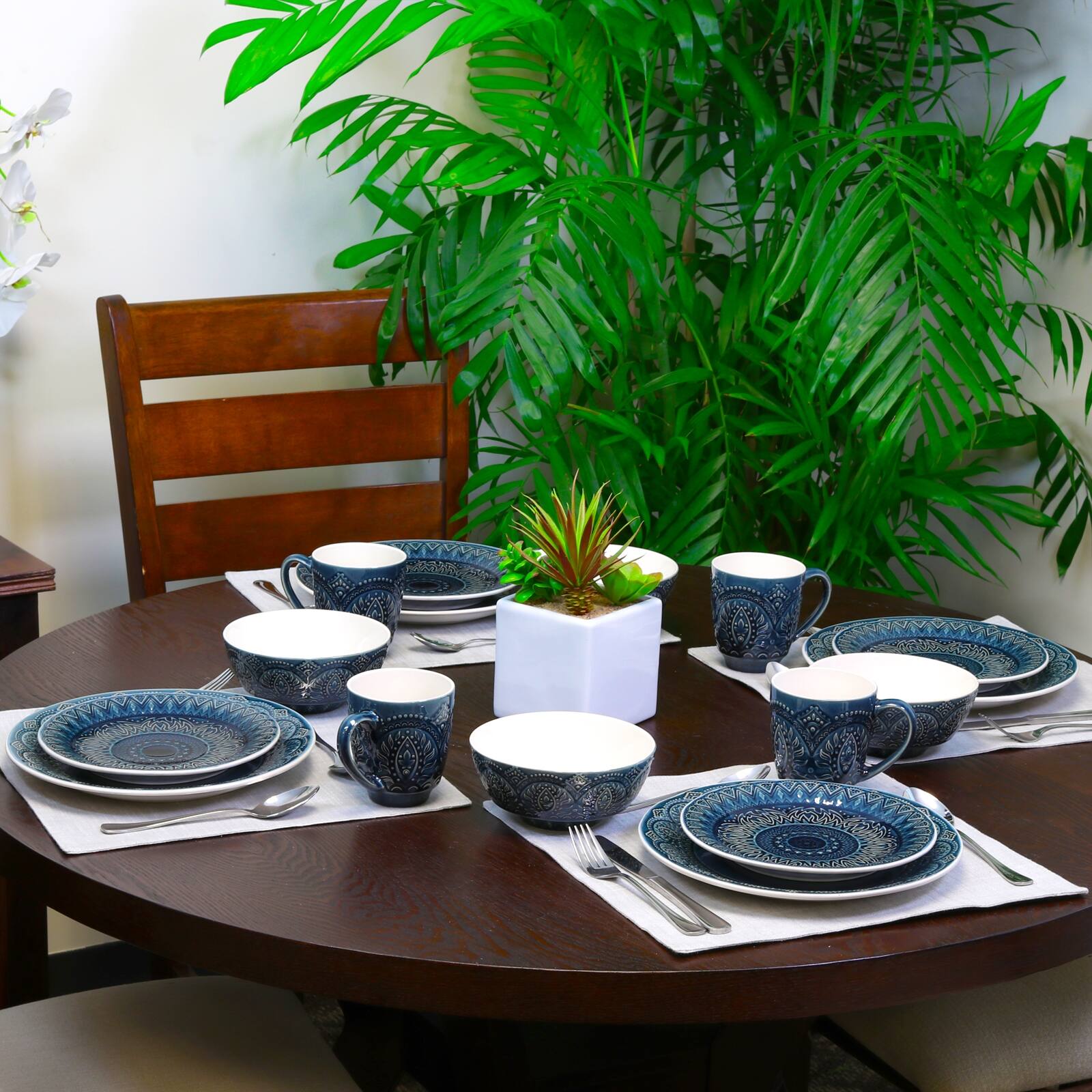 Alt View 4. Elama - Elama Petra 16 Piece Stoneware Dinnerware Set - Navy Blue.