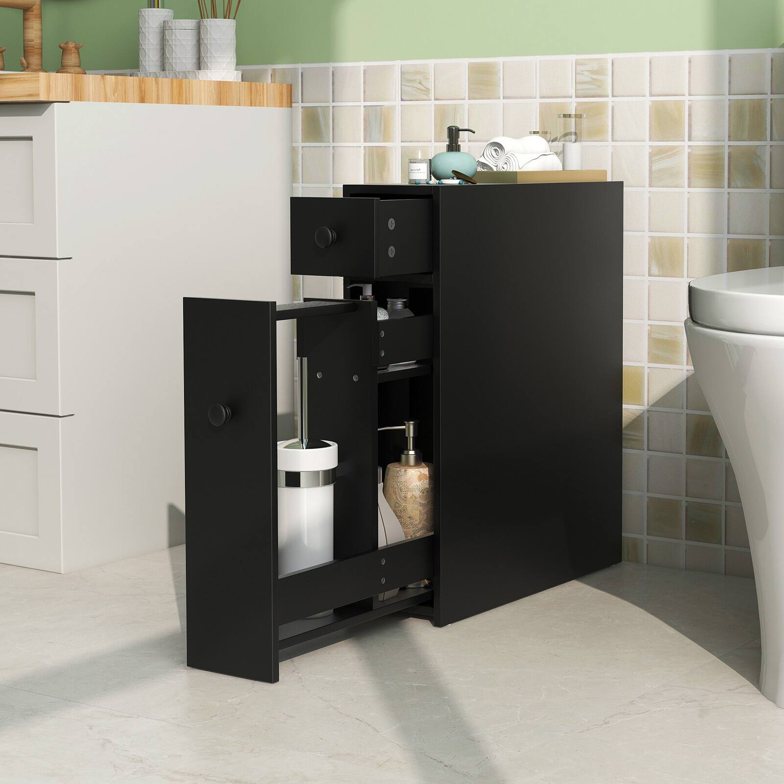 Alt View 8. Ecooso - Bathroom Space-Saving Storage Cabinet Organizer, Freestanding Floor Unit - Black.