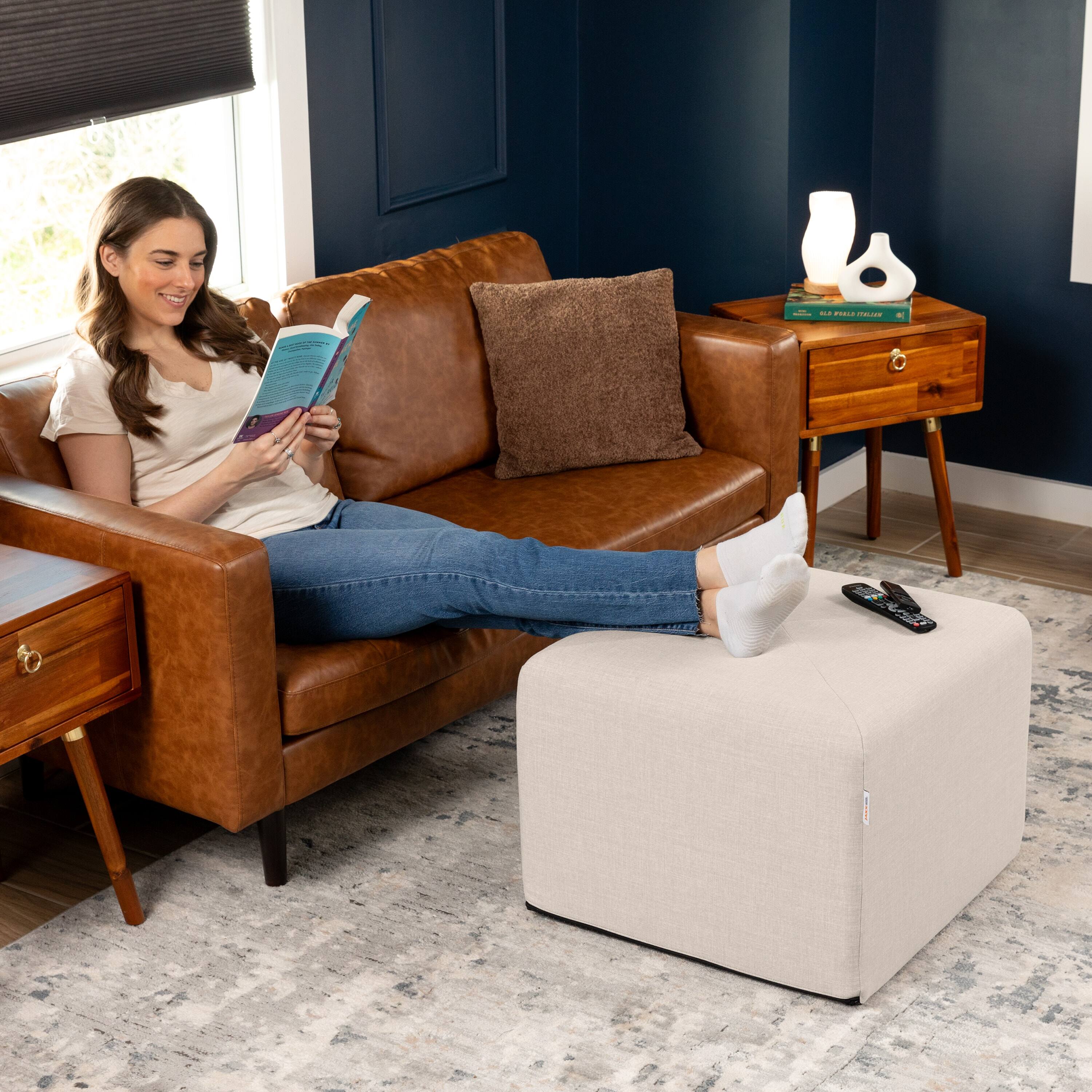 Alt View 1. Jaxx - Jaxx Monroe Square Foam Ottoman with Stain Resistant Performance Fabric, Large (24 x 24 x 18), Mist Light Grey - Mist Grey.