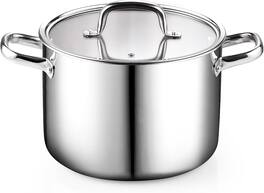 Cook N Home - Classic 6 Quart Tri-Ply Clad S/S Stock pot with Lid, for Pasta, Spaghetti, Large Soup Pot Canning, Boiling, Simmer - STAINLESS STEEL