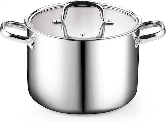 Front. Cook N Home - Classic 6 Quart Tri-Ply Clad S/S Stock pot with Lid, for Pasta, Spaghetti, Large Soup Pot Canning, Boiling, Simmer - STAINLESS STEEL.