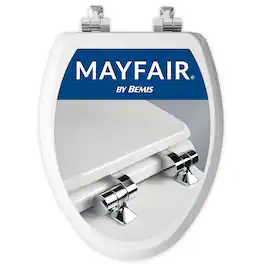 Amber Sporting Goods - Mayfair Bennett Toilet Seat with Chrome Hinges, Slow Close Wood Seat, Secure Metal Hinges, Easy Install, Made in USA - White