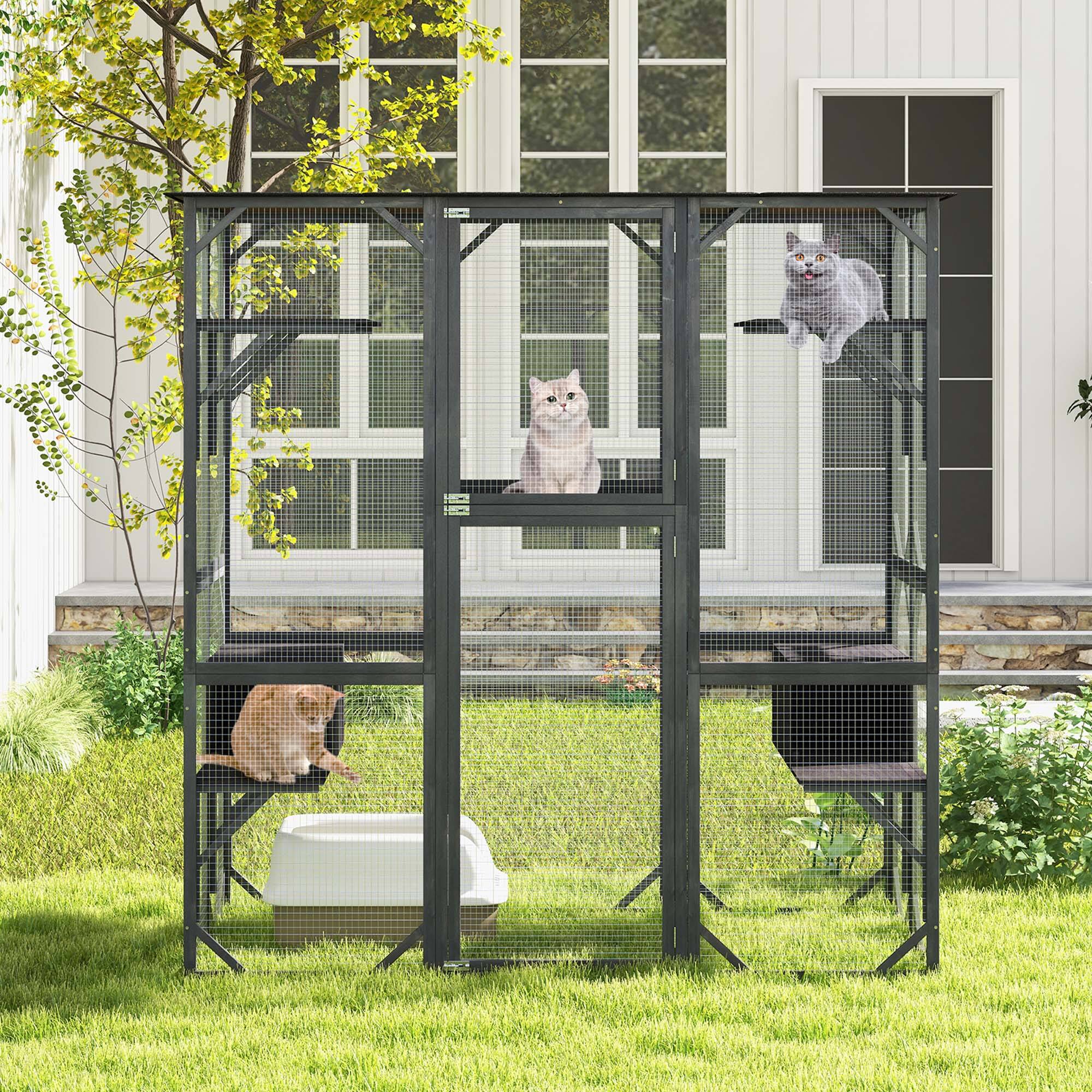Alt View 1. Costway - Costway Large Wooden Cat House 71" Indoor Outdoor Weatherproof Catio Kitten Enclosure.