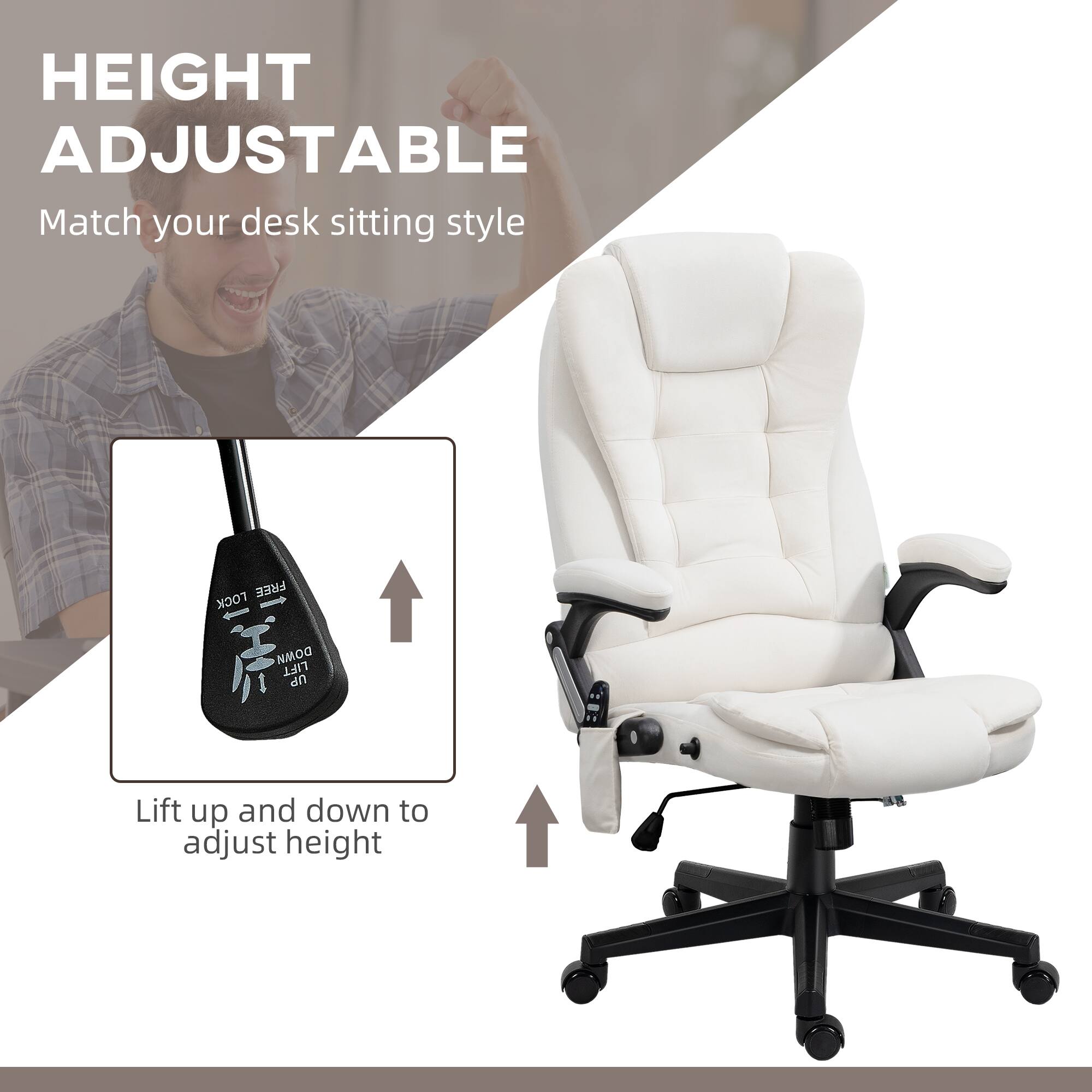HEIGHT ADJUSTABLE  
Match your desk sitting style  

Lift up and down to adjust height