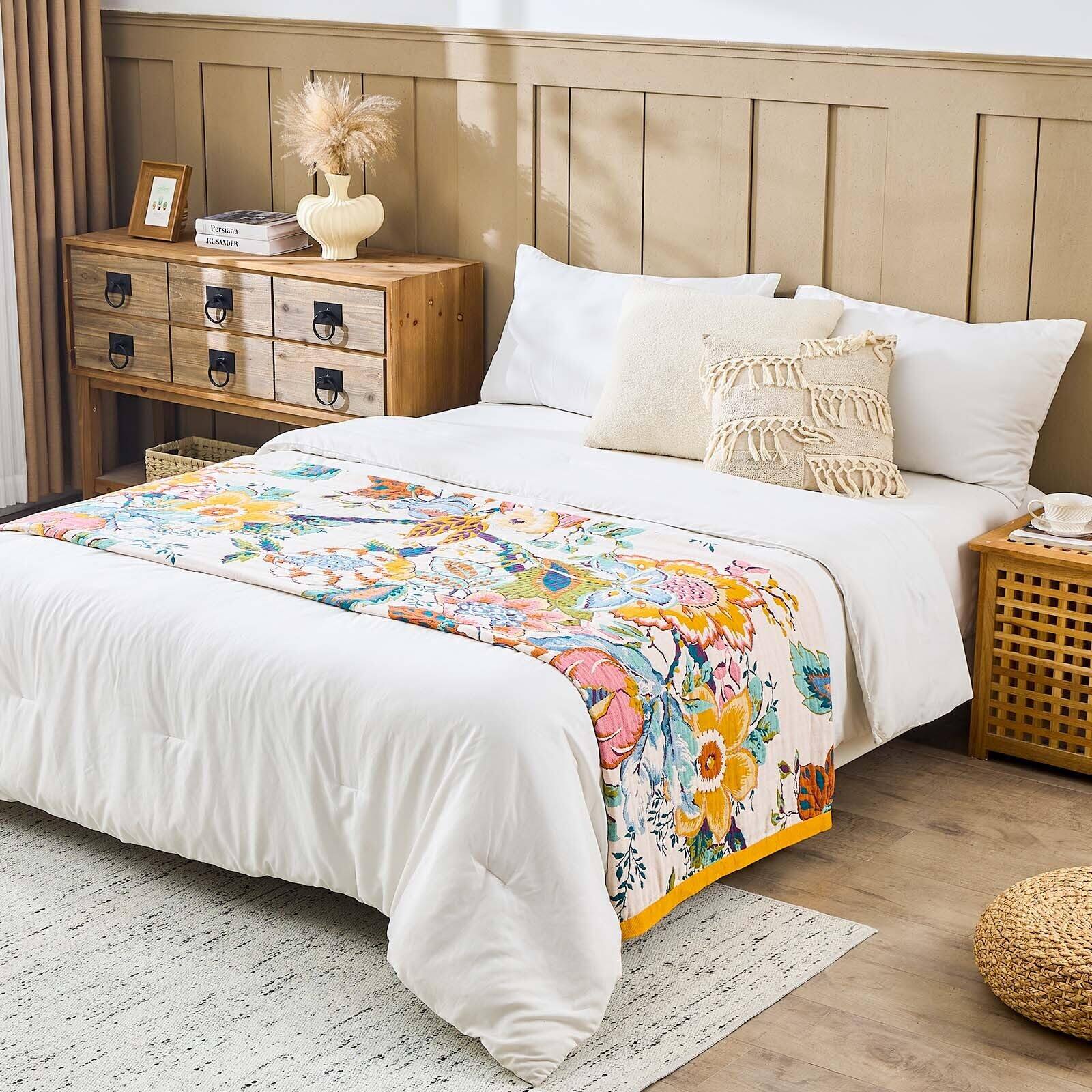 Alt View 8. Dapper Styles - Farmhouse Throw Blanket 60 x 80 Boho Blankets For Couch Cover Cotton Bohemian Vintage Quilt All Seasons - C-beige Flower-60x80 Inch.