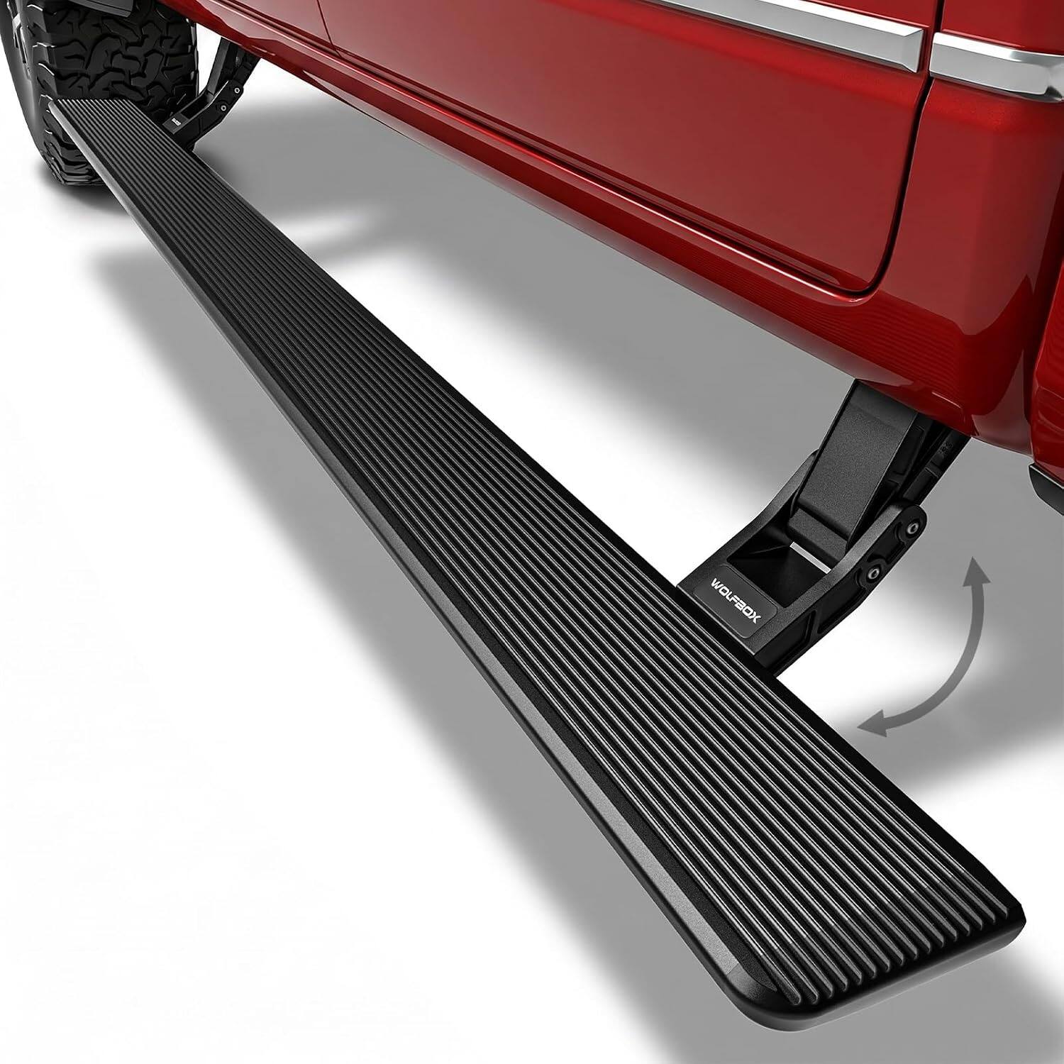 Front. WOLFBOX - Electric Retractable Running Boards for 2025-2026 Ram 1500 Crew Cab, Rust-Proof Side Steps, Non-Slip, No-Drill Install - black.