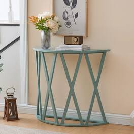 Kings Brand Furniture - Vienna Console Table - Semicircular Side Coffee Table for Living Room, Bedroom - Ice blue