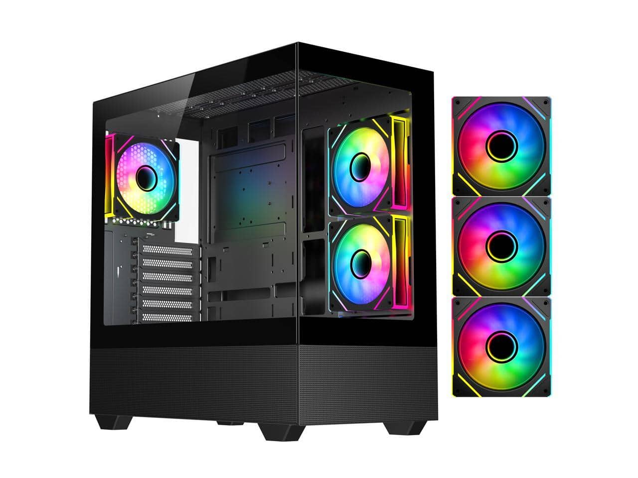 DIYPC - ARGB-N5-BK ATX Mid Tower Case, Black, USB3.0/Type-C, 2x Glass, 3x ARGB Fans, BTF Support - Black price history on PriceWatchPro