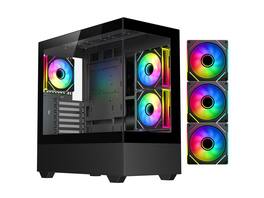 DIYPC - ARGB-N5-BK ATX Mid Tower Case, Black, USB3.0/Type-C, 2x Glass, 3x ARGB Fans, BTF Support - Black
