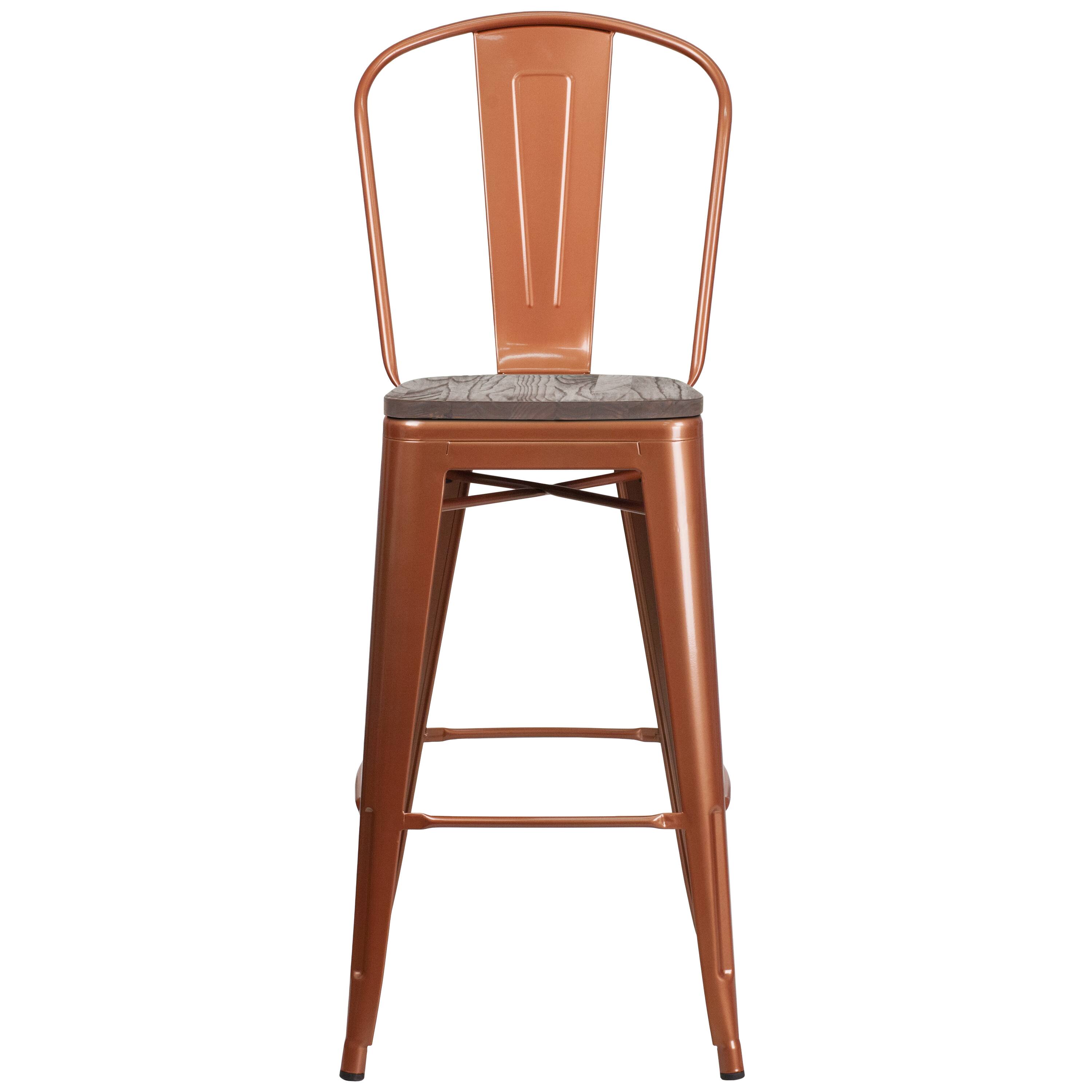 Alt View 5. Emma + Oliver - 30"H Metal Dining Barstool with Back and Wood Seat - Copper.