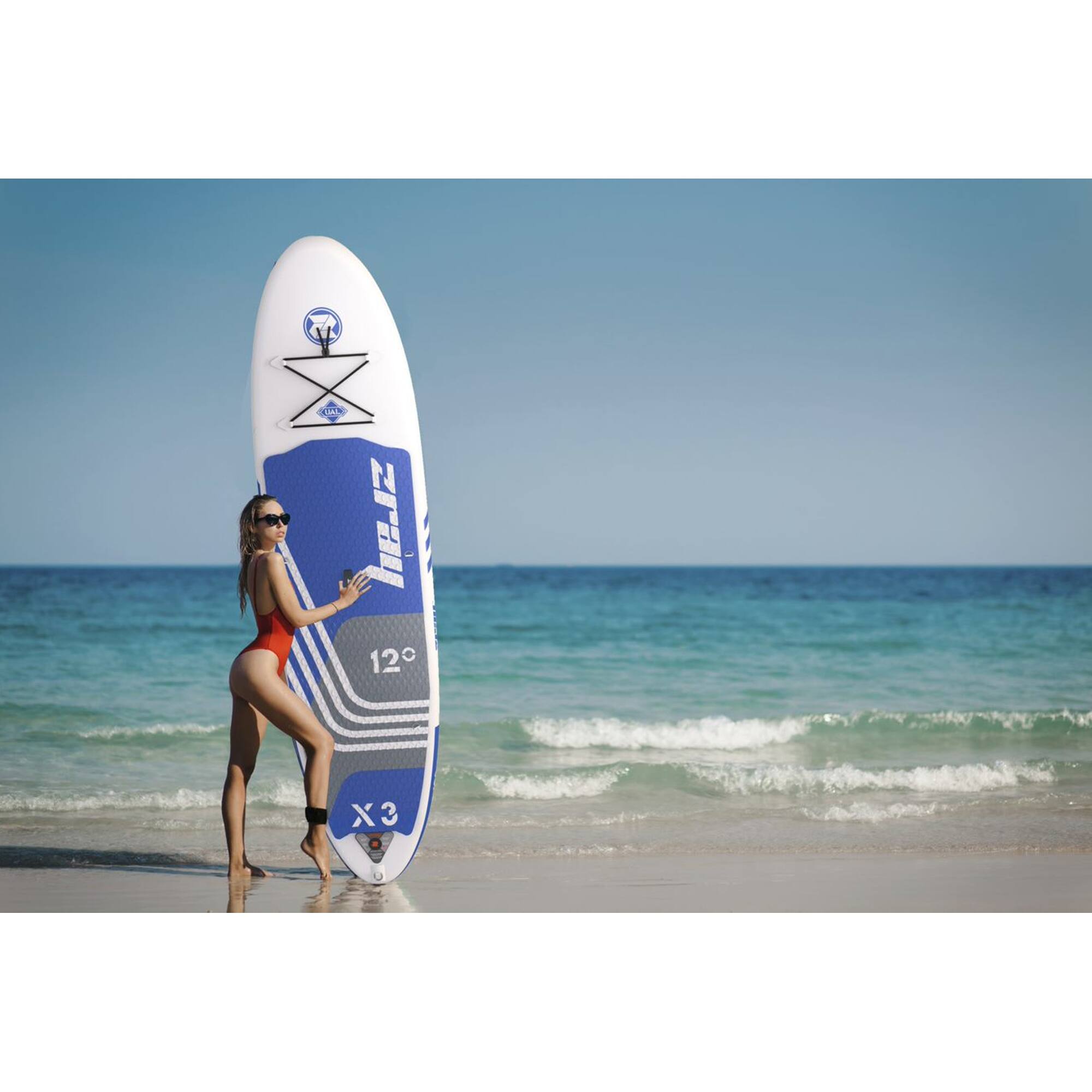 Alt View 1. ZRAY - Zray 12' X-Rider Epic X3 Inflatable SUP All Around Paddle Board Kit, Blue/White - Blue.