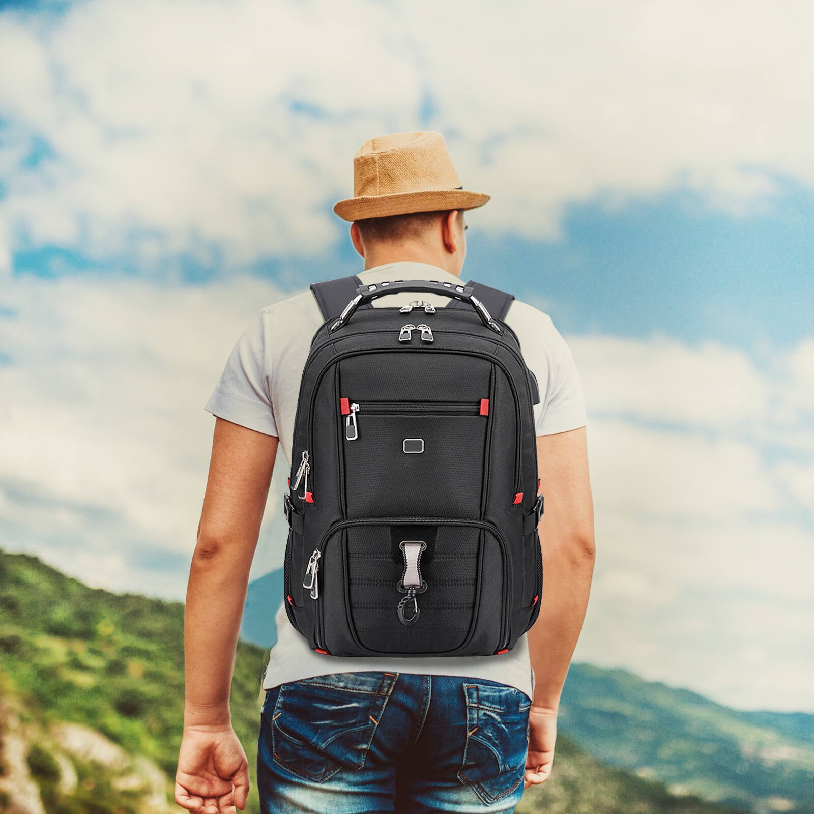 Alt View 10. HONGGE - Waterproof Laptop Backpack with USB Port for Travel and Work - Black.