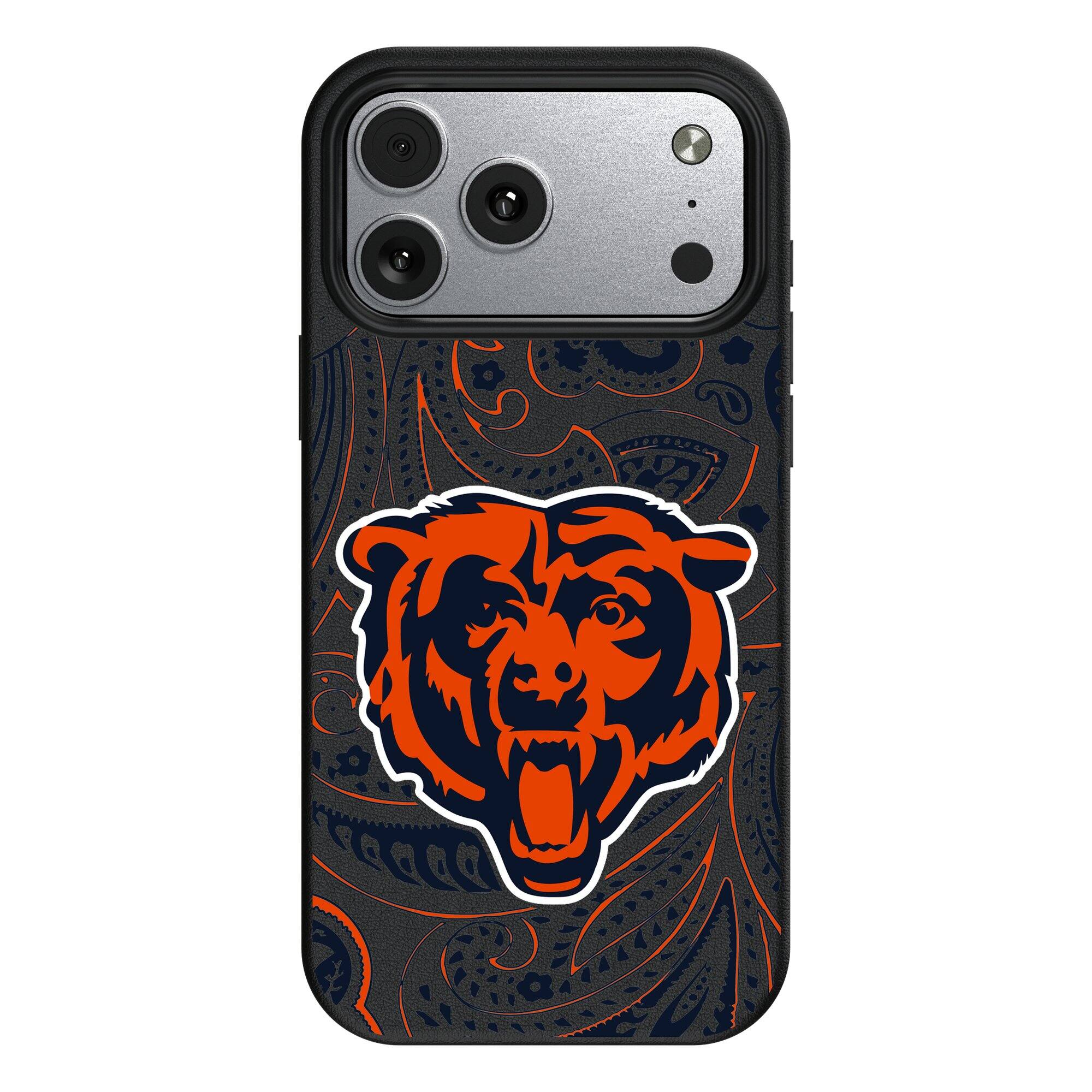 Front. Keyscaper - Chicago Bears Paisley iPhone Magnetic Bump Case - 16 Pro - Black.