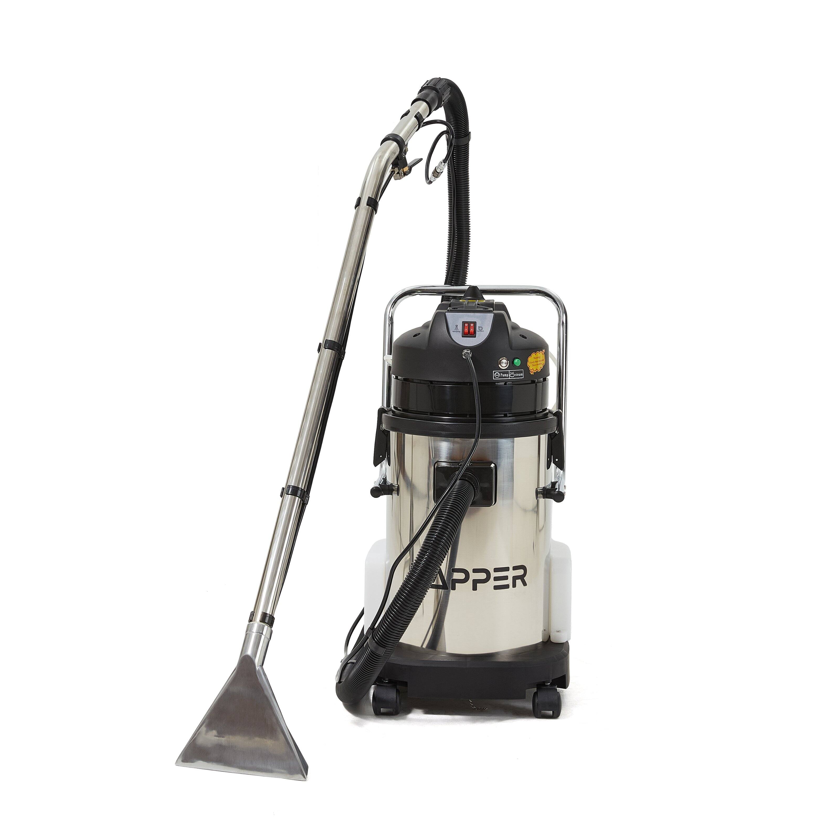 Angle. Dapper Supply - Commercial 5-in-1 Wet/Dry Vacuum Steam Cleaner, Carpet Extractor, 100 PSI, 176F Steam, 8 Gal Tank, 2-Year Warranty - Gray.