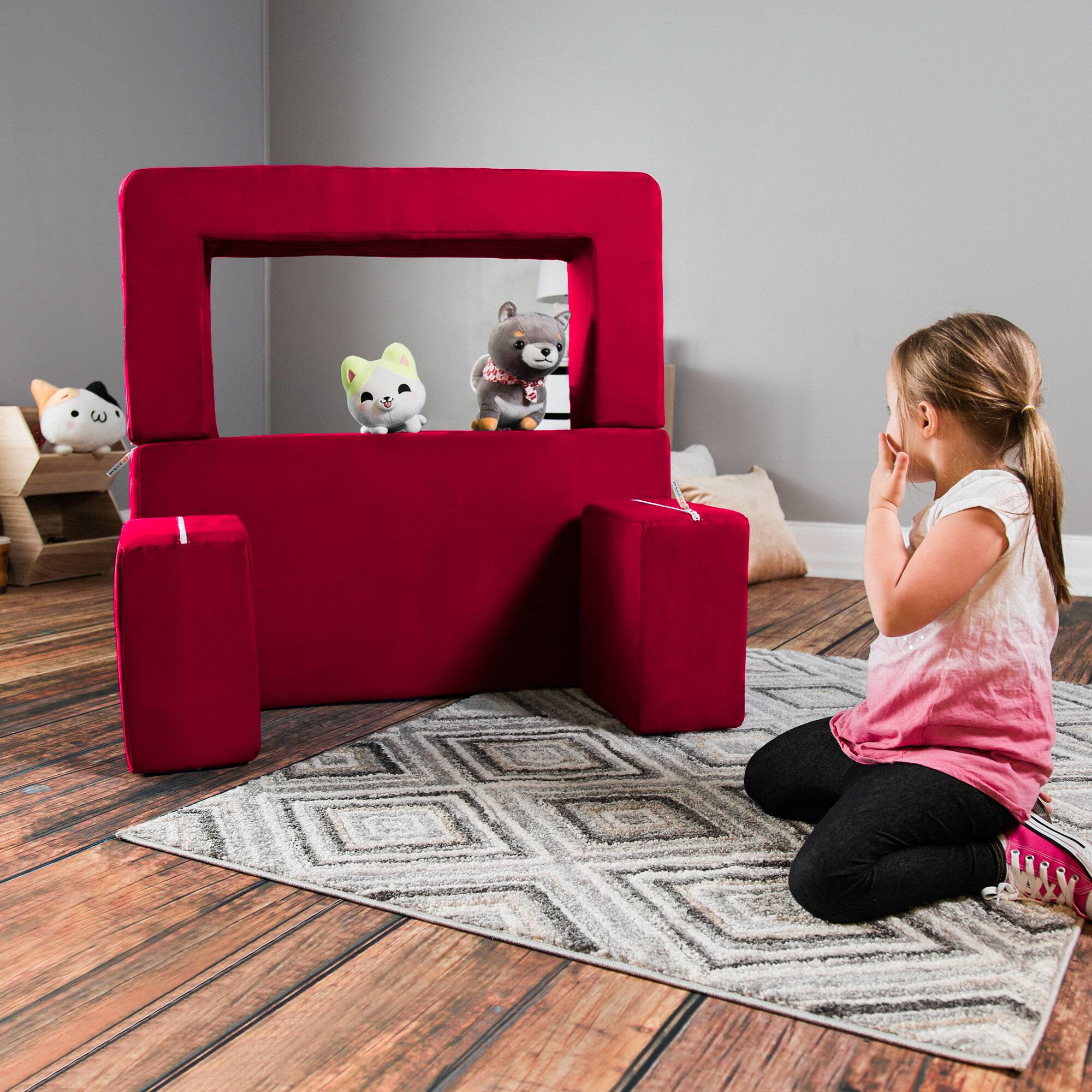 Alt View 5. Jaxx - Jaxx Zipline Kids Modular Loveseat & Ottomans/Fold Out Lounger, Cherry - Cherry.