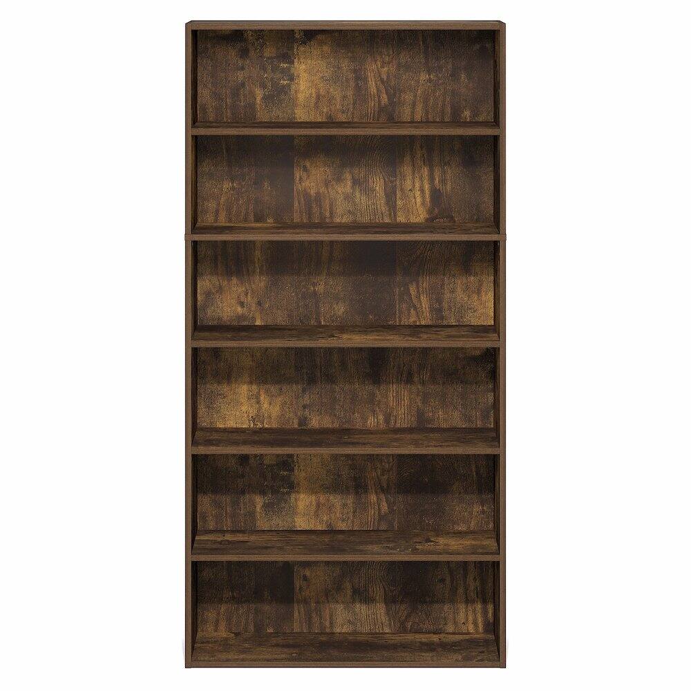 Angle. Furinno - PASIR Book Shelf, 6-Tier Bookshelf with Open Storage Shelf, Standing Bookcase, for Home Office, Bedroom, Living Room - Amber Pine.