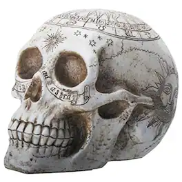 Pacific Trading - Carved Design Astrology Symbols Human Skull Head Halloween Figurine Decoration