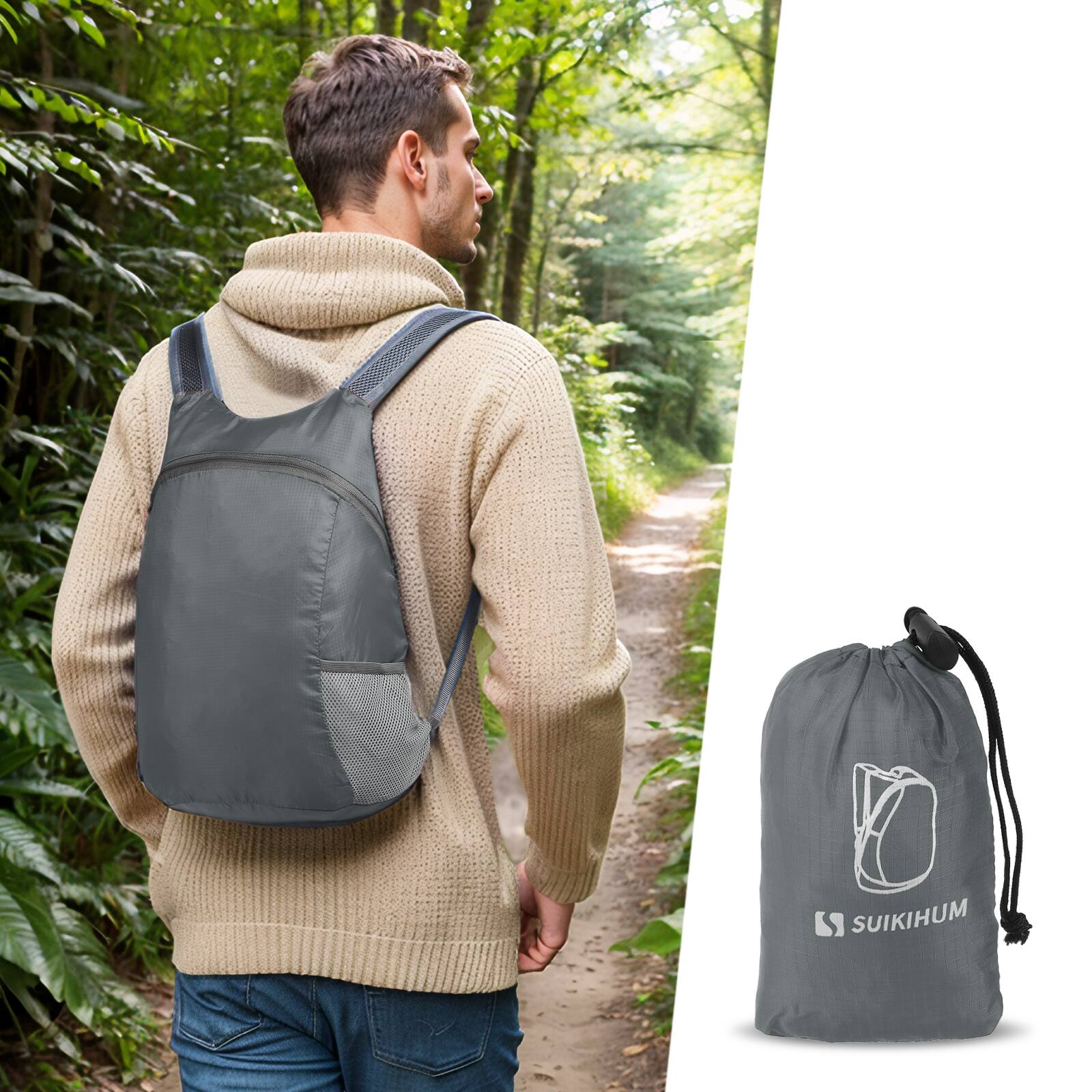 Alt View 6. Unique Bargains - 20L Ultra Hiking-Daypack Lightweight Foldable Travel Packable Backpack for Camping Cycling Outdoor - Grey.