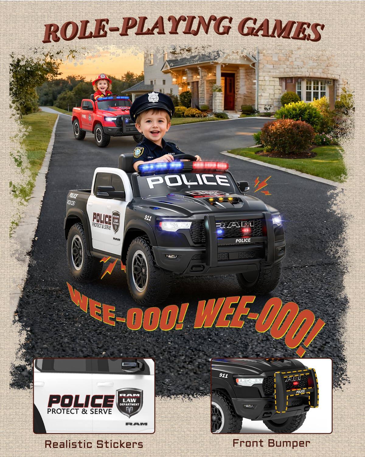 ROLE-PLAYING GAMES

POLICE
911
POLICE
PROTECT & SERVE
POLICE
WEE-OOO! WEE-OOO!
911
POLICE
RAM
LAW DEPARTMENT
PROTECT & SERVE

Realistic Stickers
Front Bumper