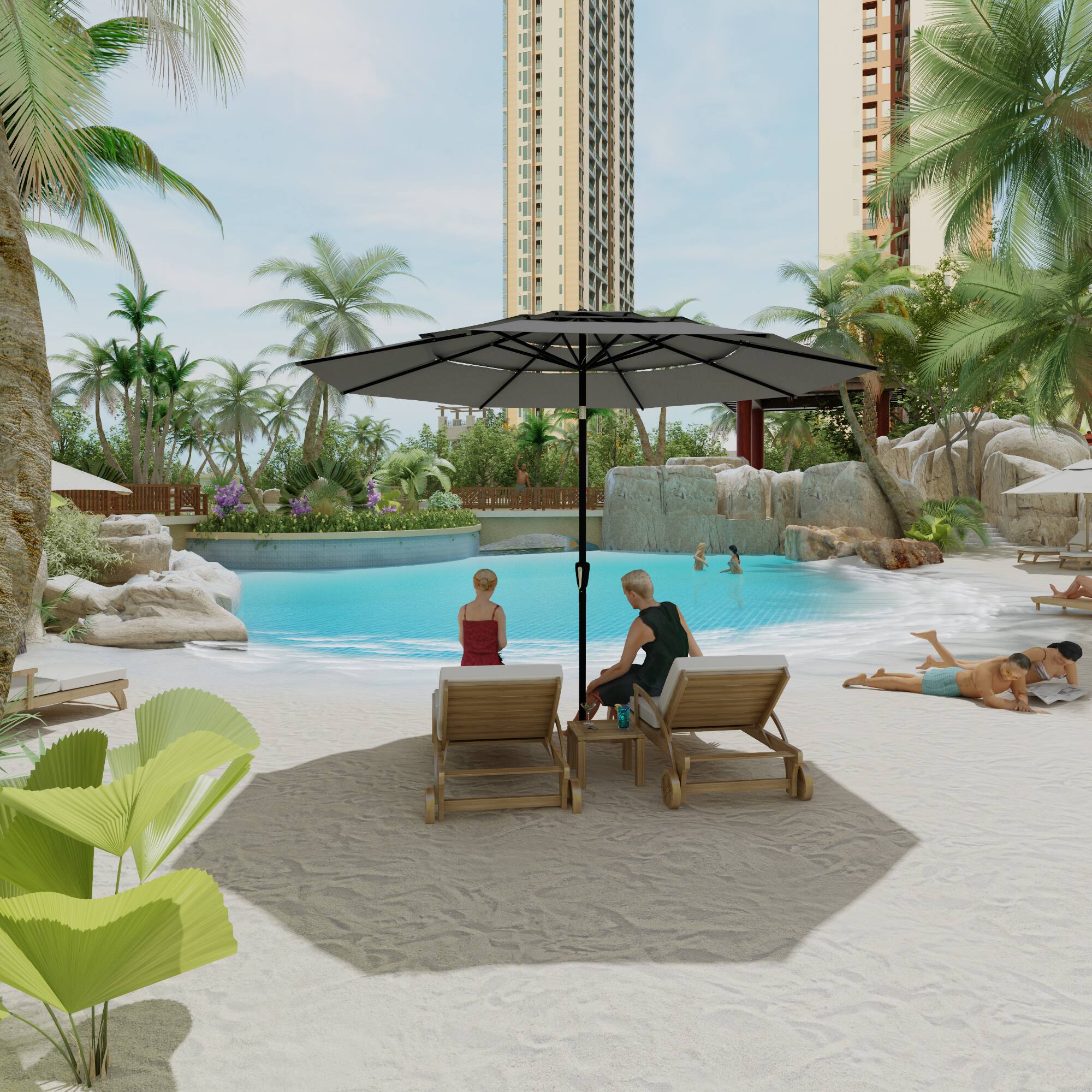 Alt View 7. FUFU & GAGA - FUFU&GAGA Patio Umbrella: Adjustable Shade, Colorful Outdoor Vibes - Black.