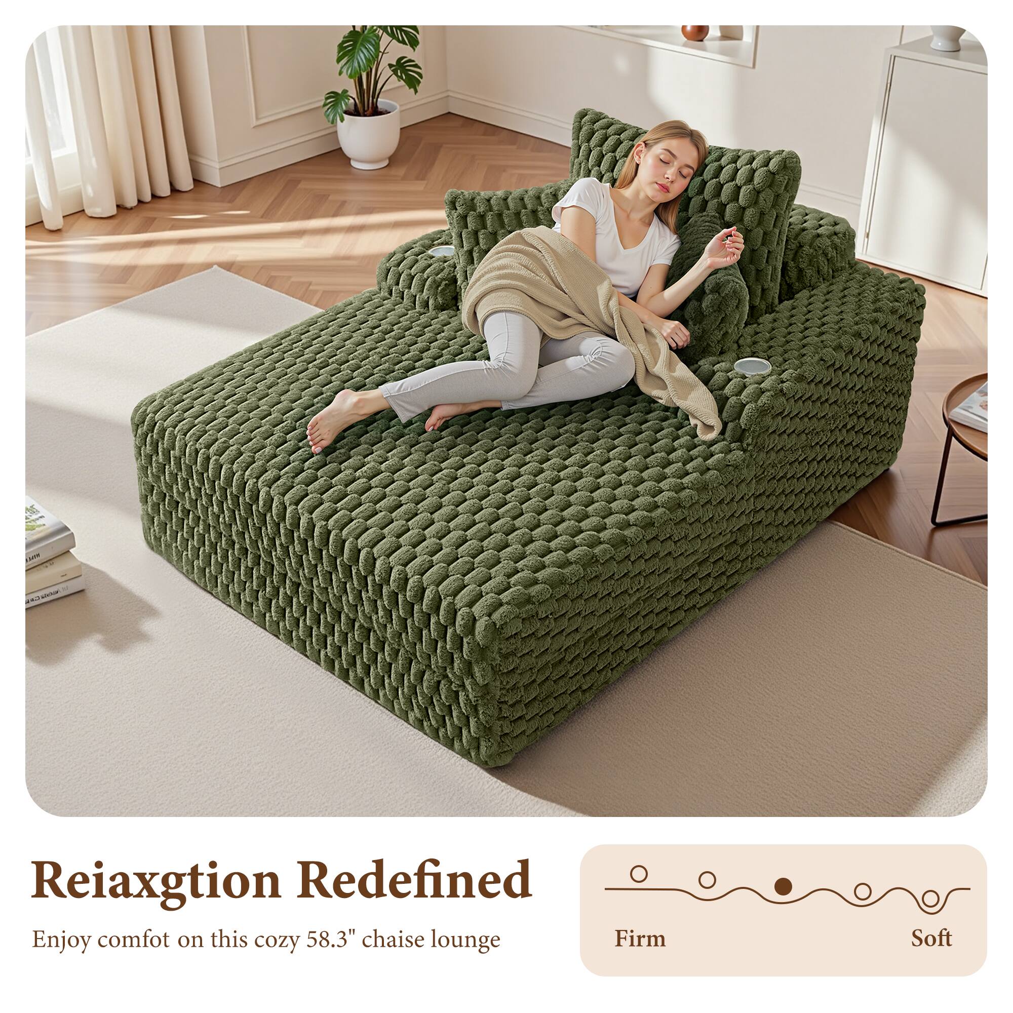 Reiaxgton Redefined  
Enjoy comfort on this cozy 58.3" chaise lounge  
Firm Soft