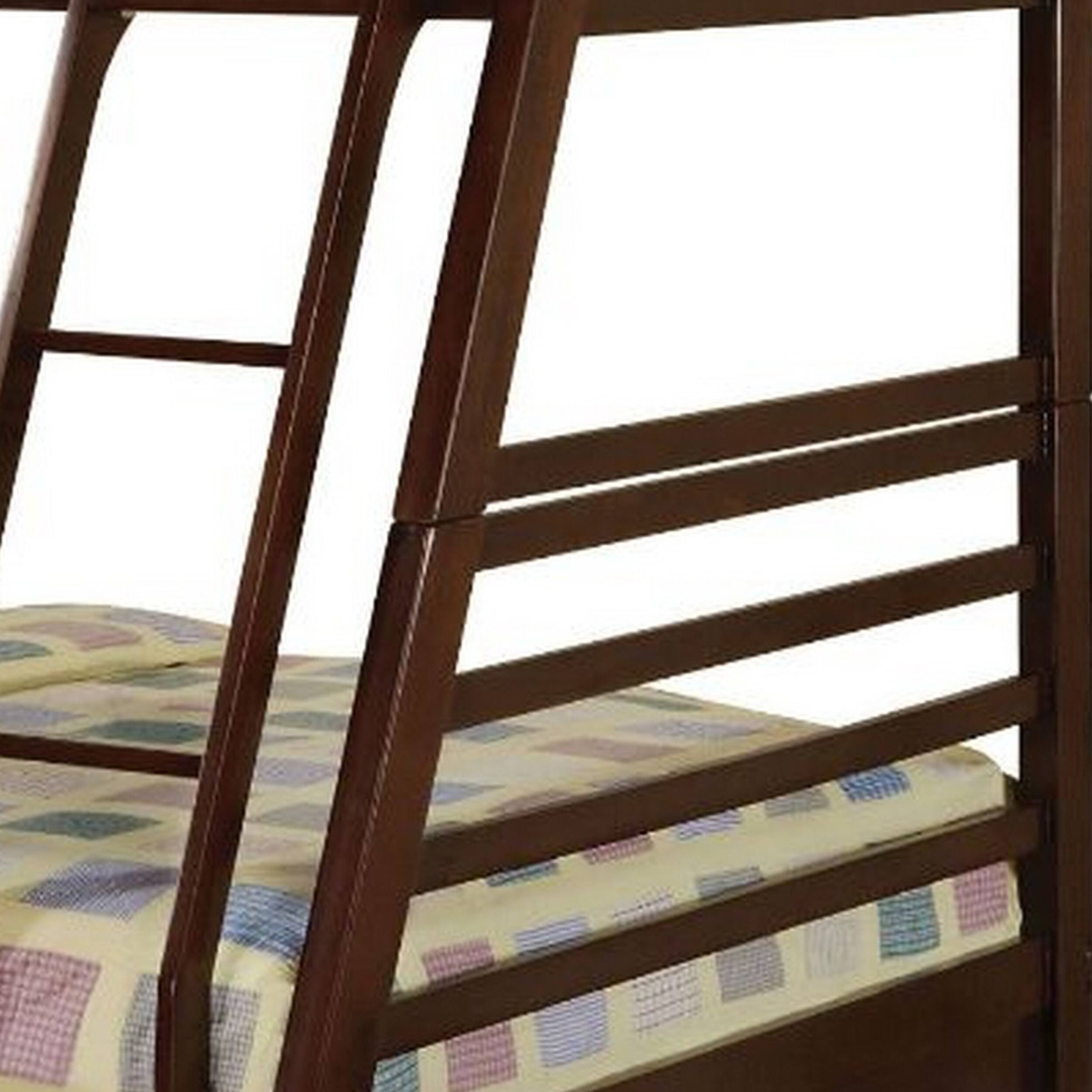 Alt View 2. Manhattan Lane - Cleo Twin Over Full Bunk Bed, Espresso Brown Pine Wood, Slatted Design - Brown.